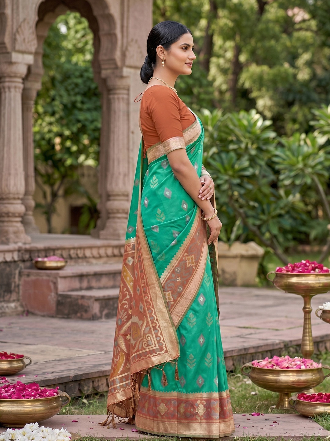 Rama Green Woven Designer Soft Silk Saree