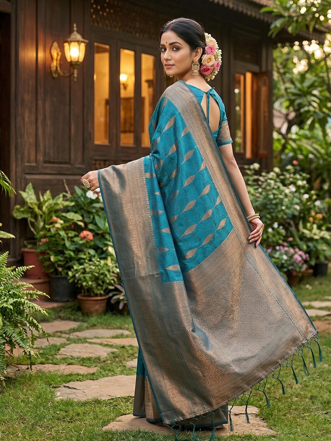Rama Green Woven Silk Blend Saree — alternate view