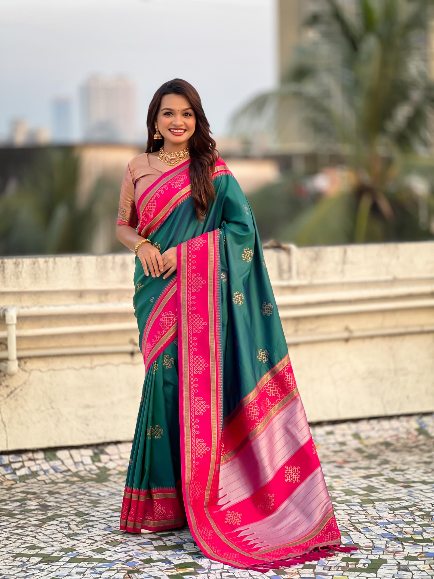 Rama Green Woven Zari Soft Silk Saree