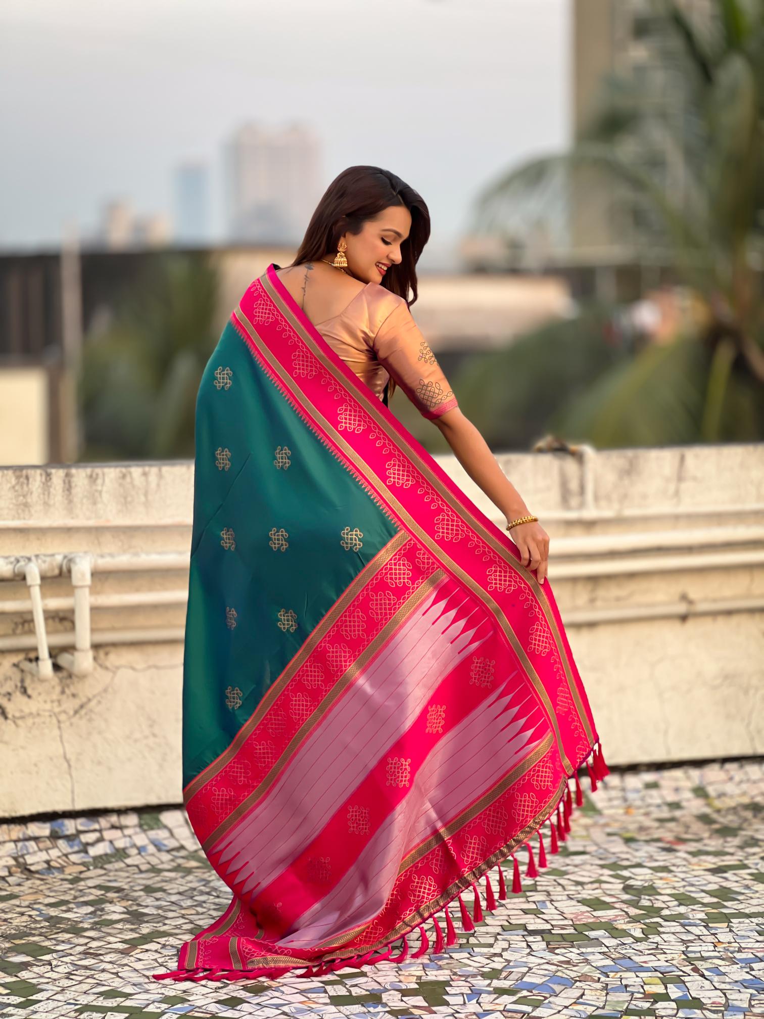 Rama Green Woven Zari Soft Silk Saree — alternate view