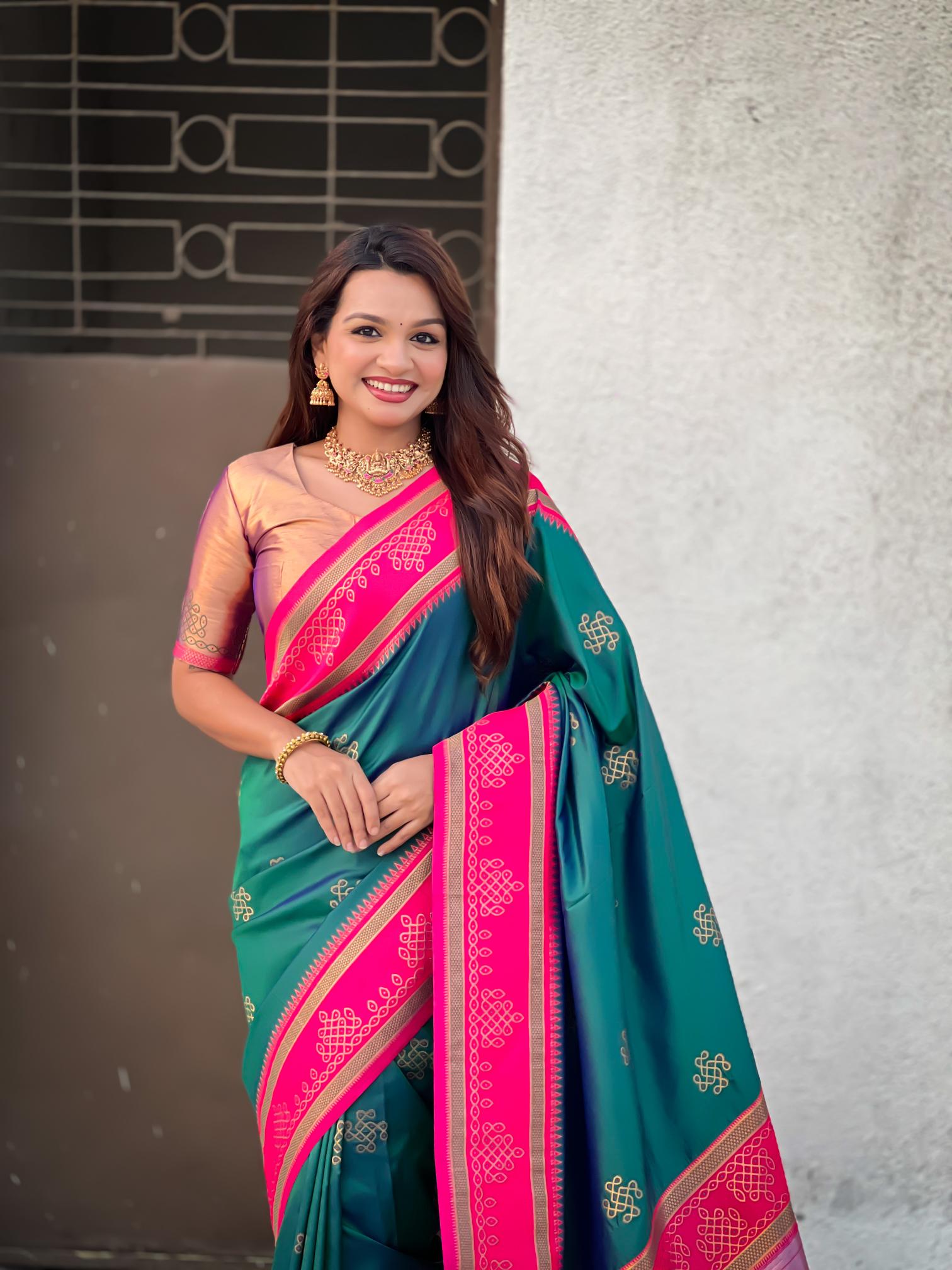 Rama Green Woven Zari Soft Silk Saree