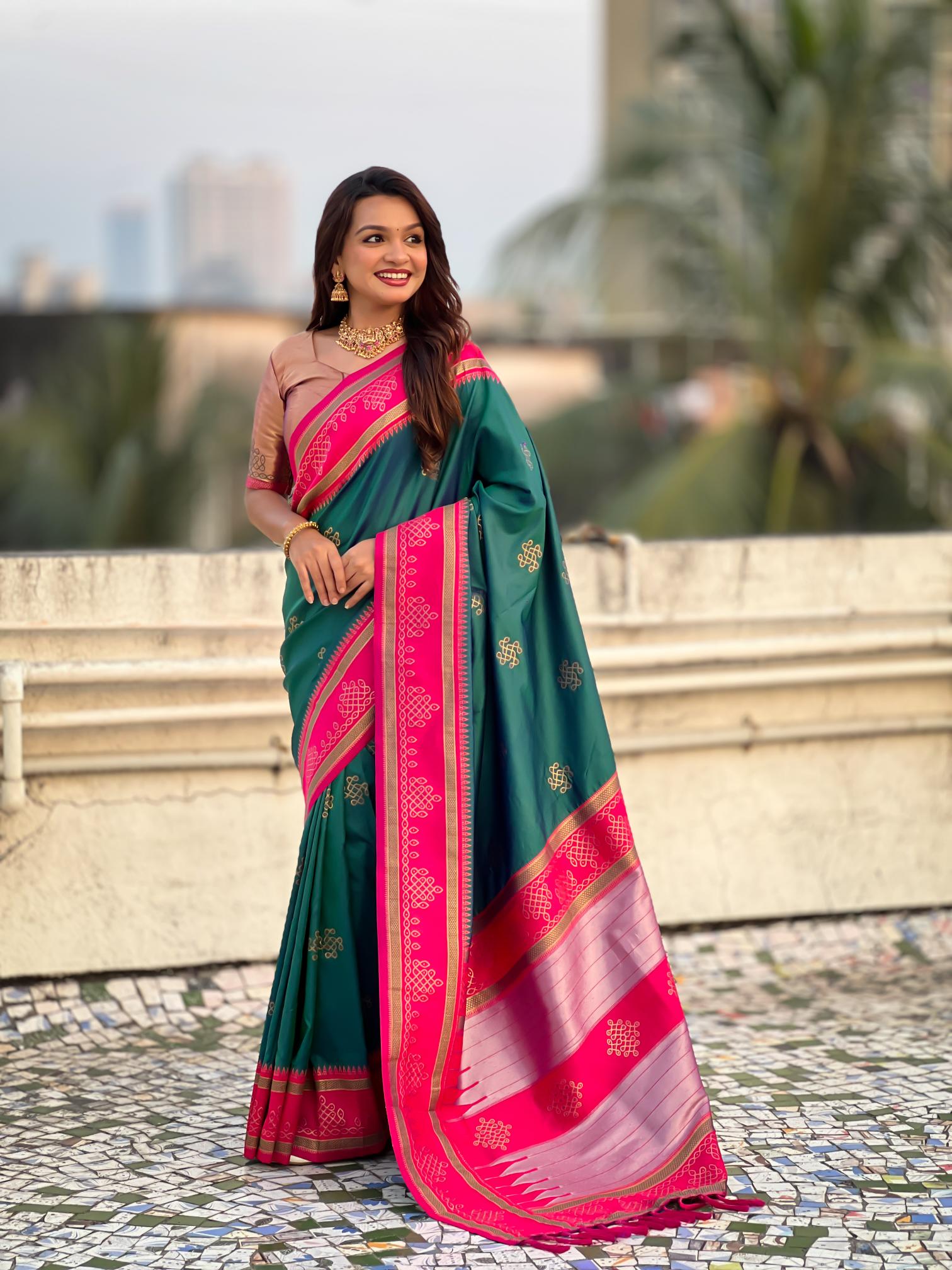 Rama Green Woven Zari Soft Silk Saree