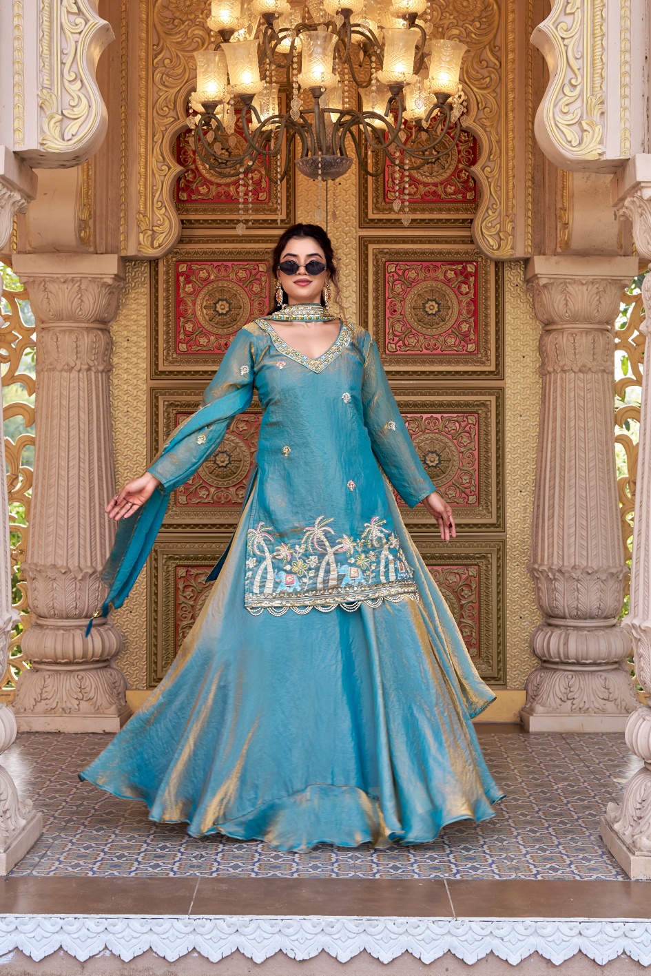 Rama Heavy Embroidered Pure Fendy Long Choli Lehenga
