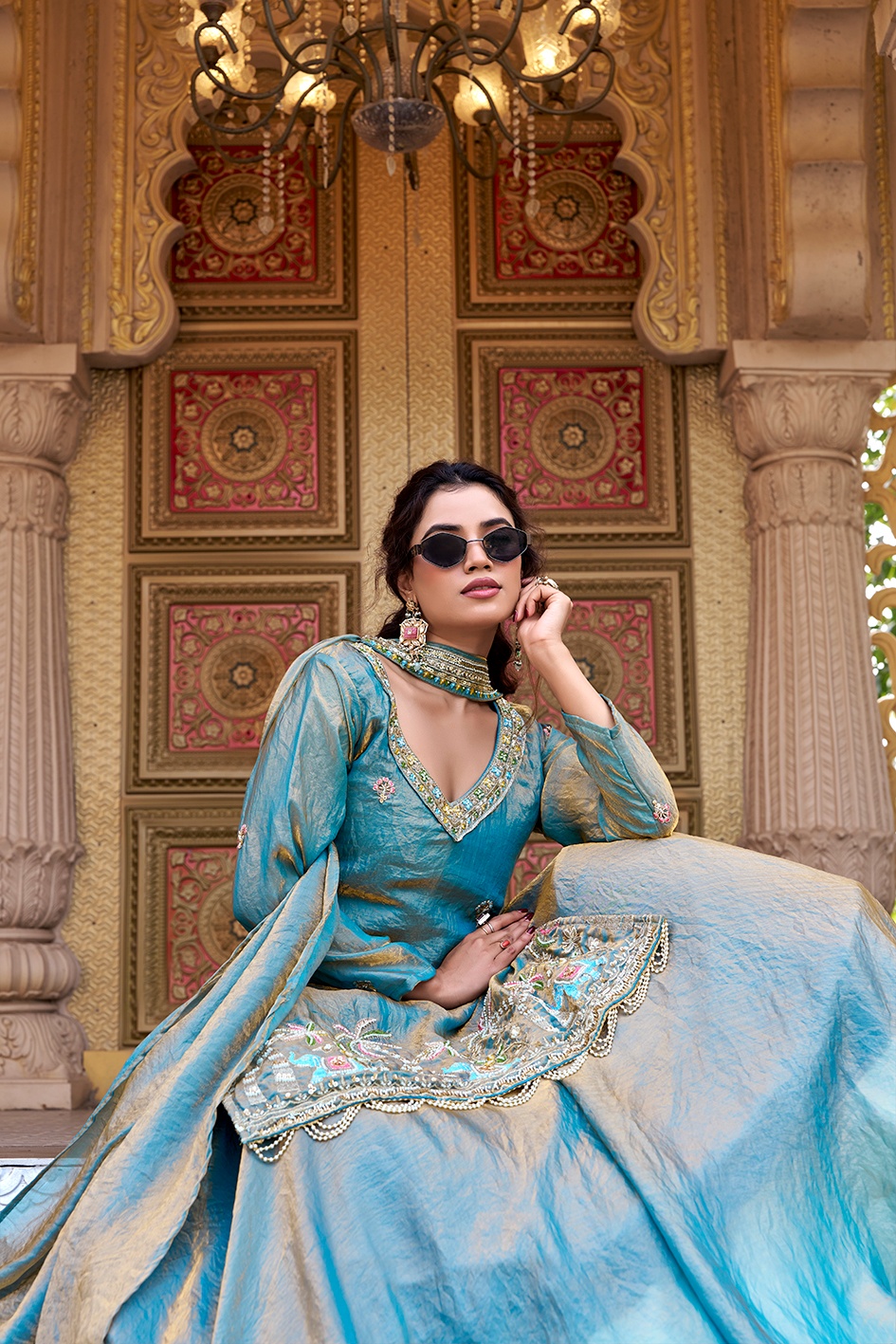 Rama Heavy Embroidered Pure Fendy Long Choli Lehenga — alternate view