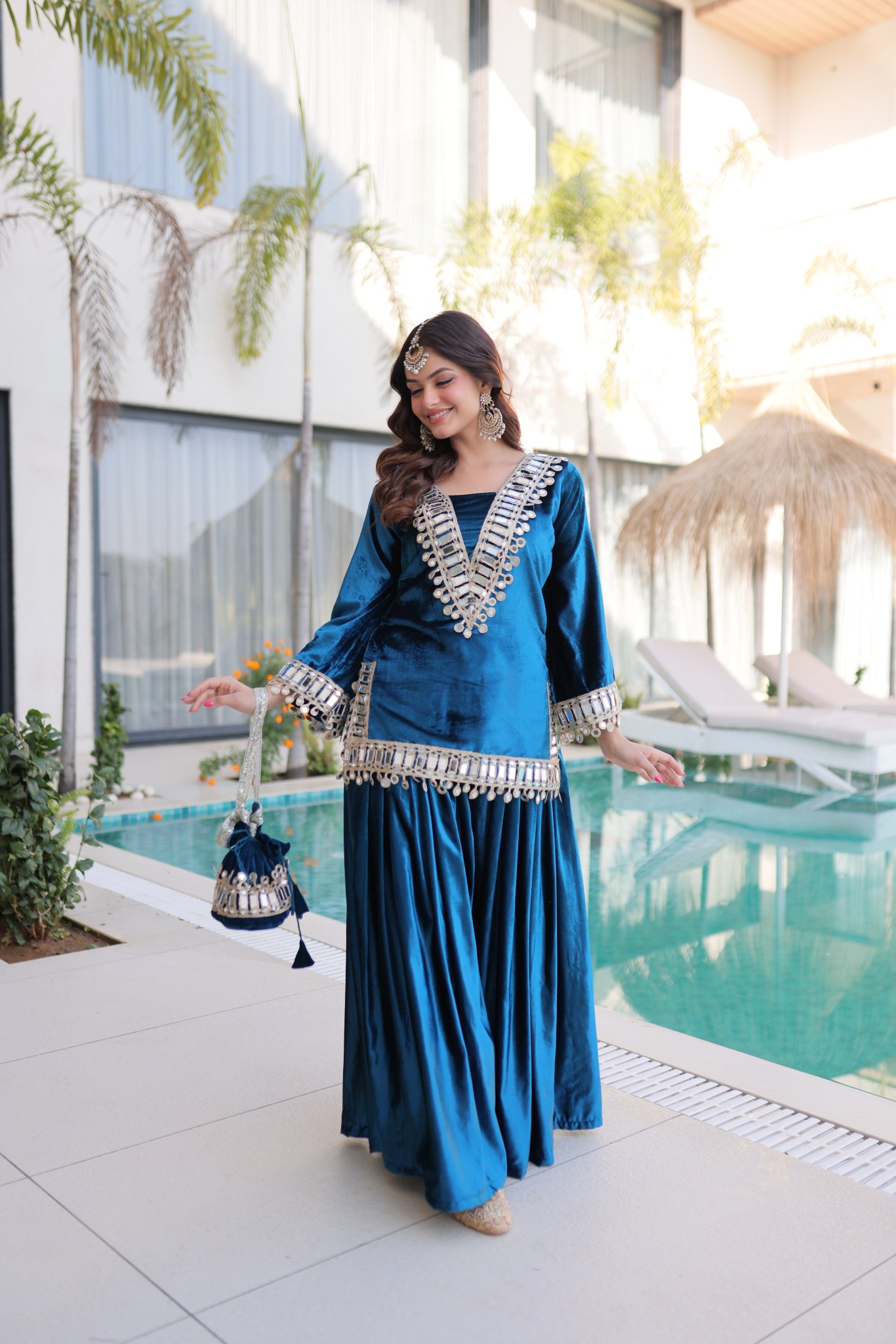 Rama Ice Velvet Mirror Work with Zari Embroidered Sharara Suit
