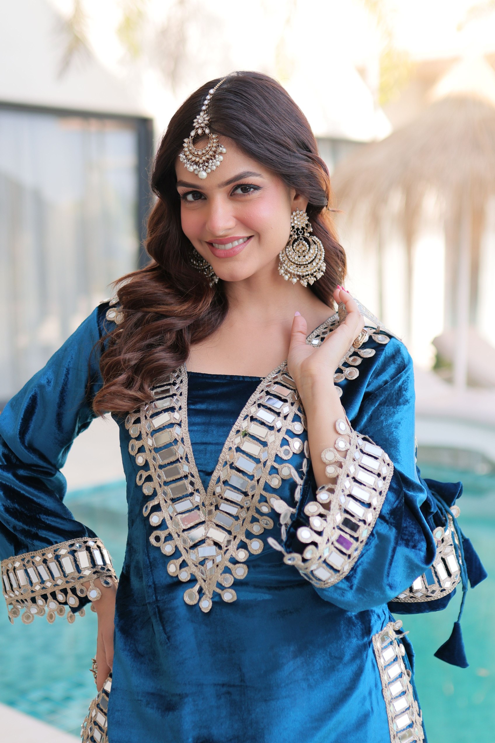 Rama Ice Velvet Mirror Work with Zari Embroidered Sharara Suit