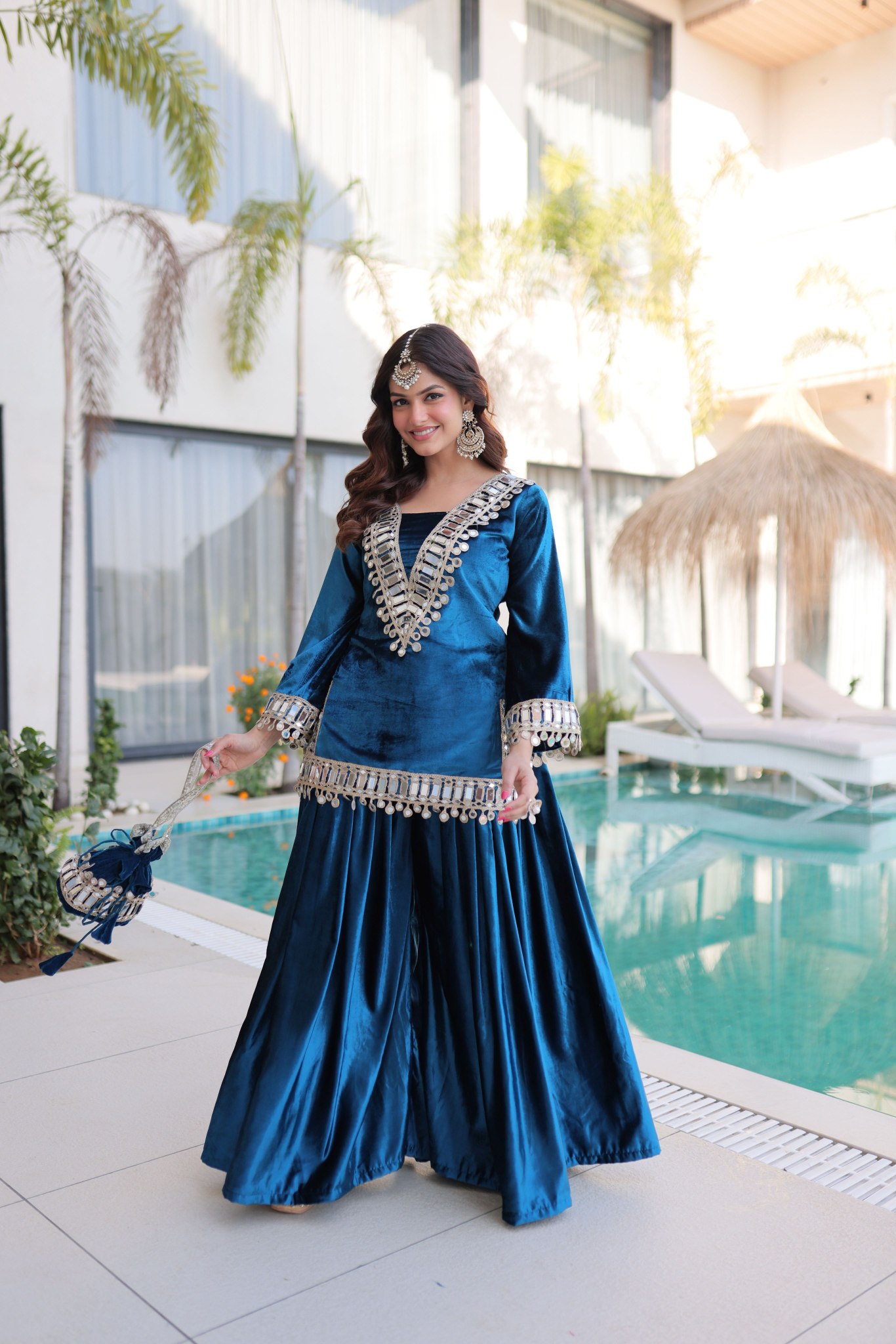 Rama Ice Velvet Mirror Work with Zari Embroidered Sharara Suit