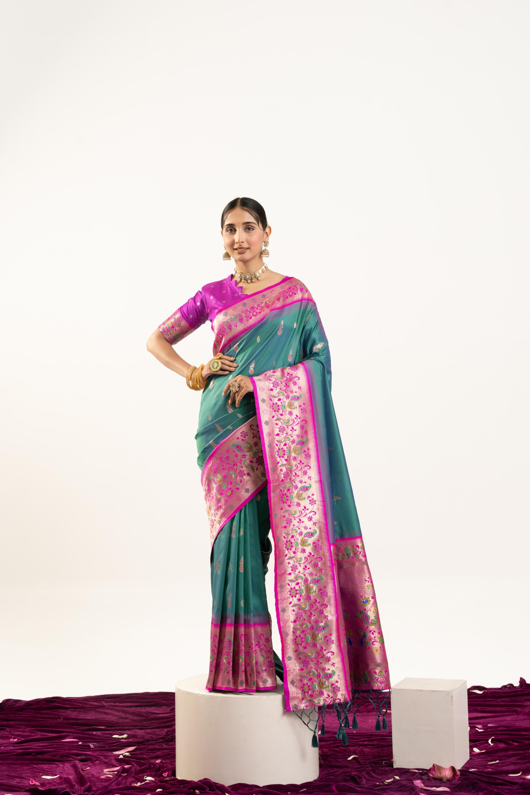 Rama Magenta Paithani Woven Banarasi Silk Saree