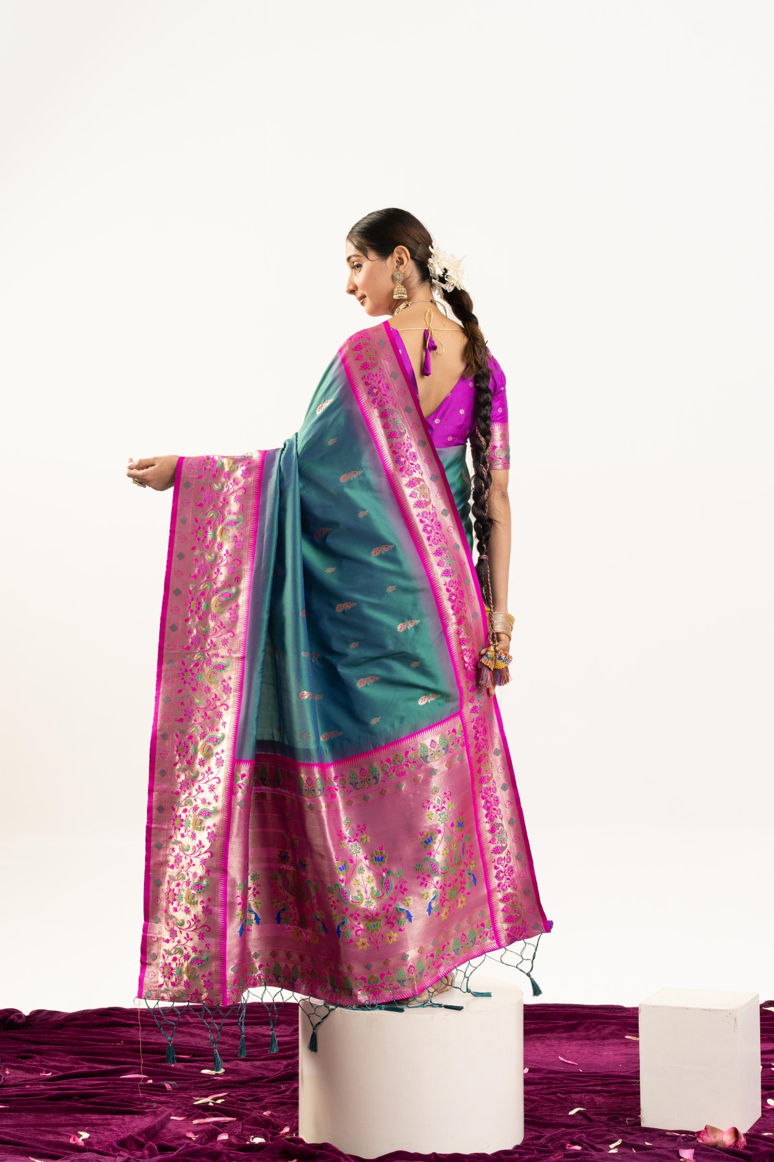 Rama Magenta Paithani Woven Banarasi Silk Saree — alternate view