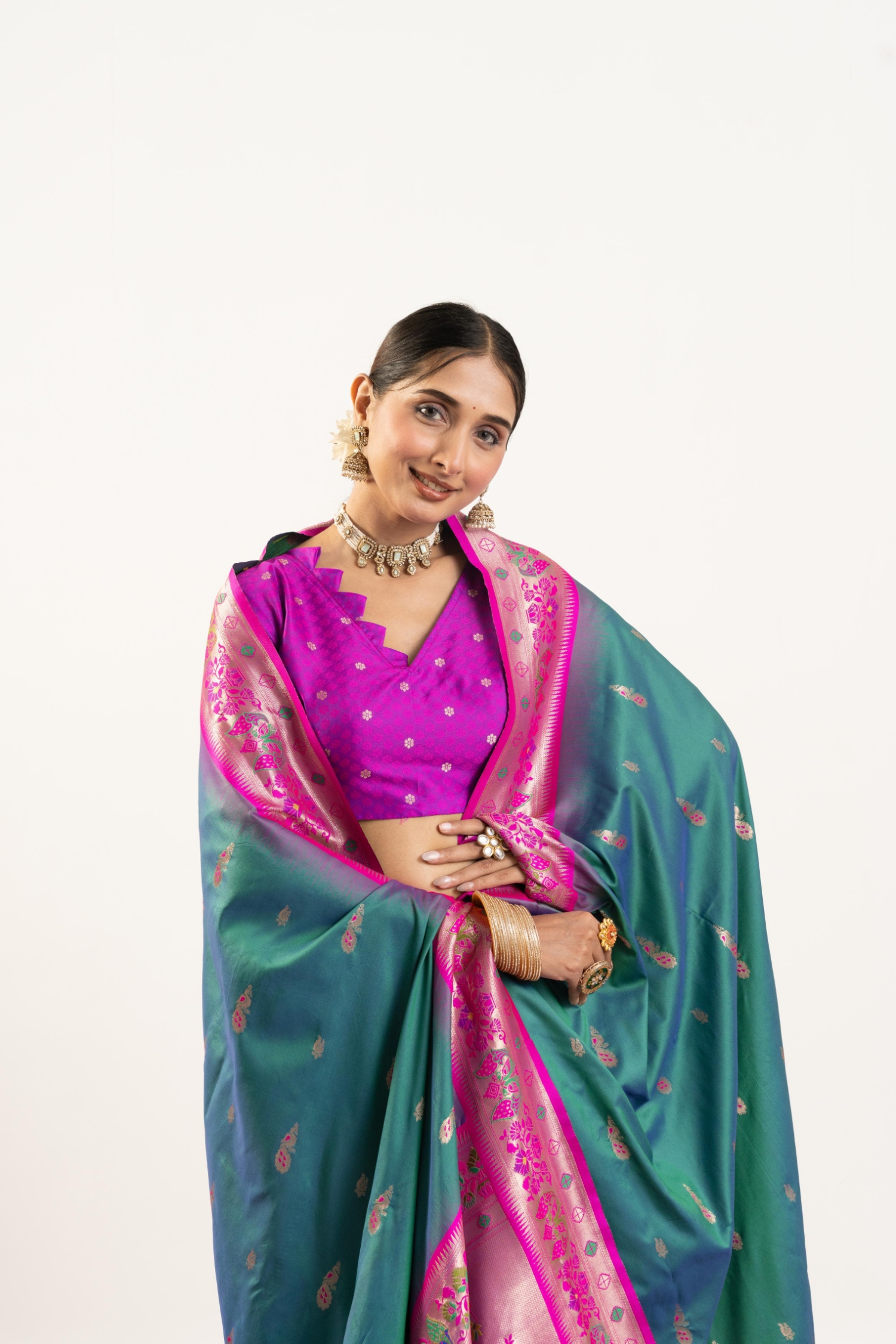 Rama Magenta Paithani Woven Banarasi Silk Saree