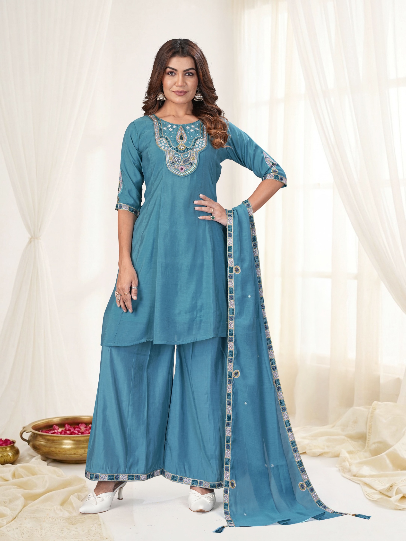 Rama Multi-Thread Embroidery Mal Chenderi Palazzo Suit