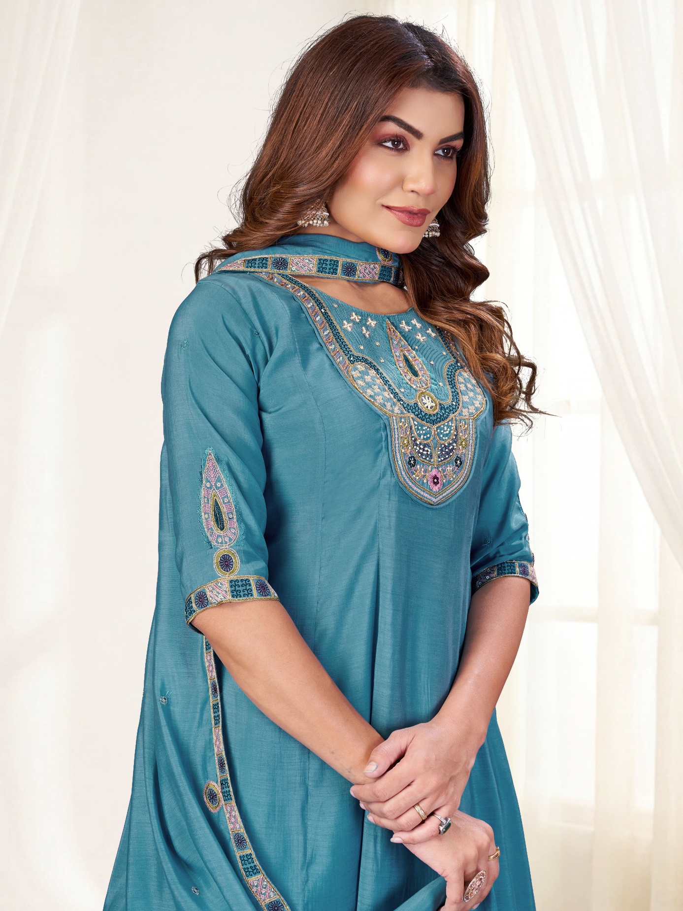Rama Multi-Thread Embroidery Mal Chenderi Palazzo Suit