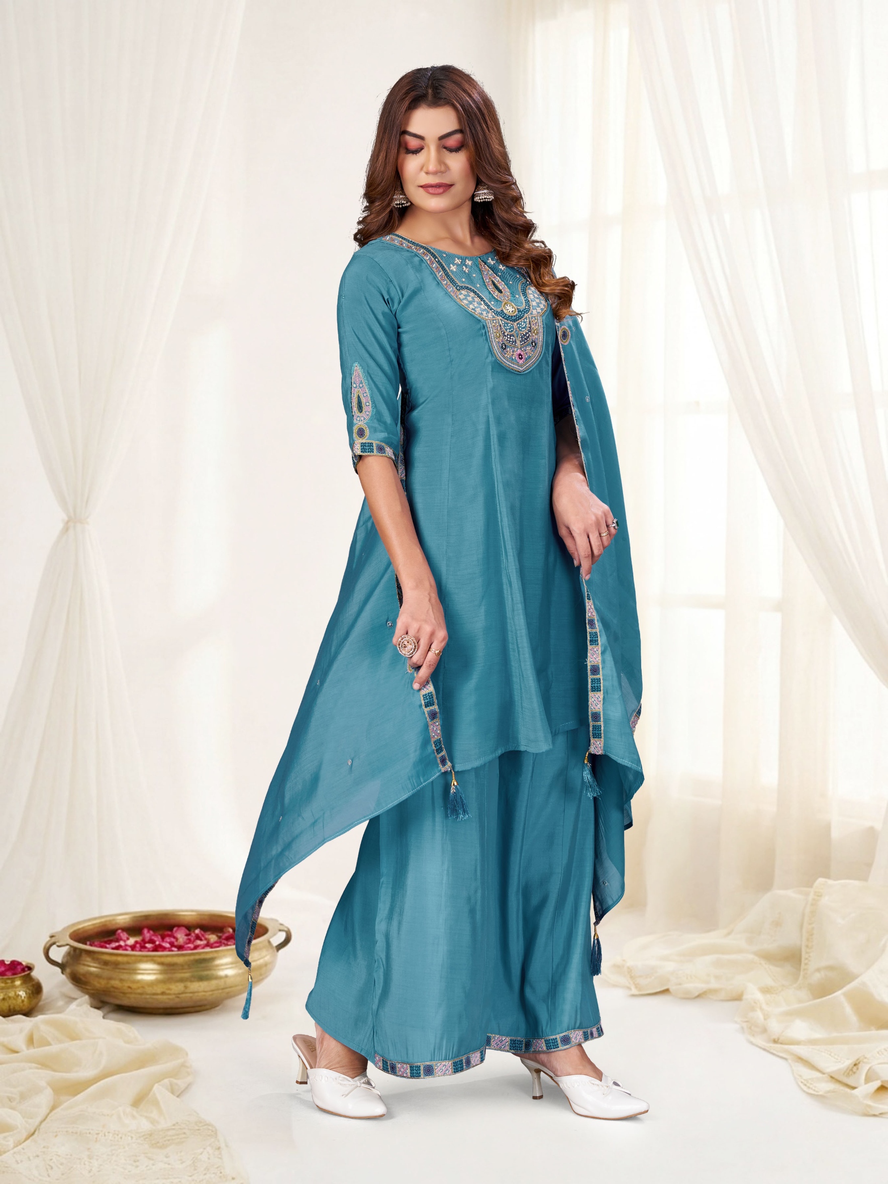 Rama Multi-Thread Embroidery Mal Chenderi Palazzo Suit