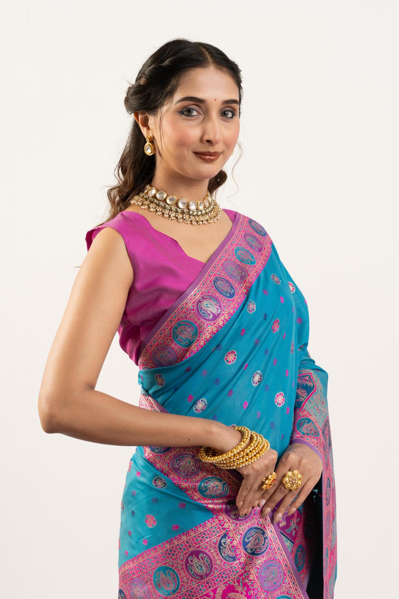 Rama N Magenta Banarasi Pashmina Silk Saree