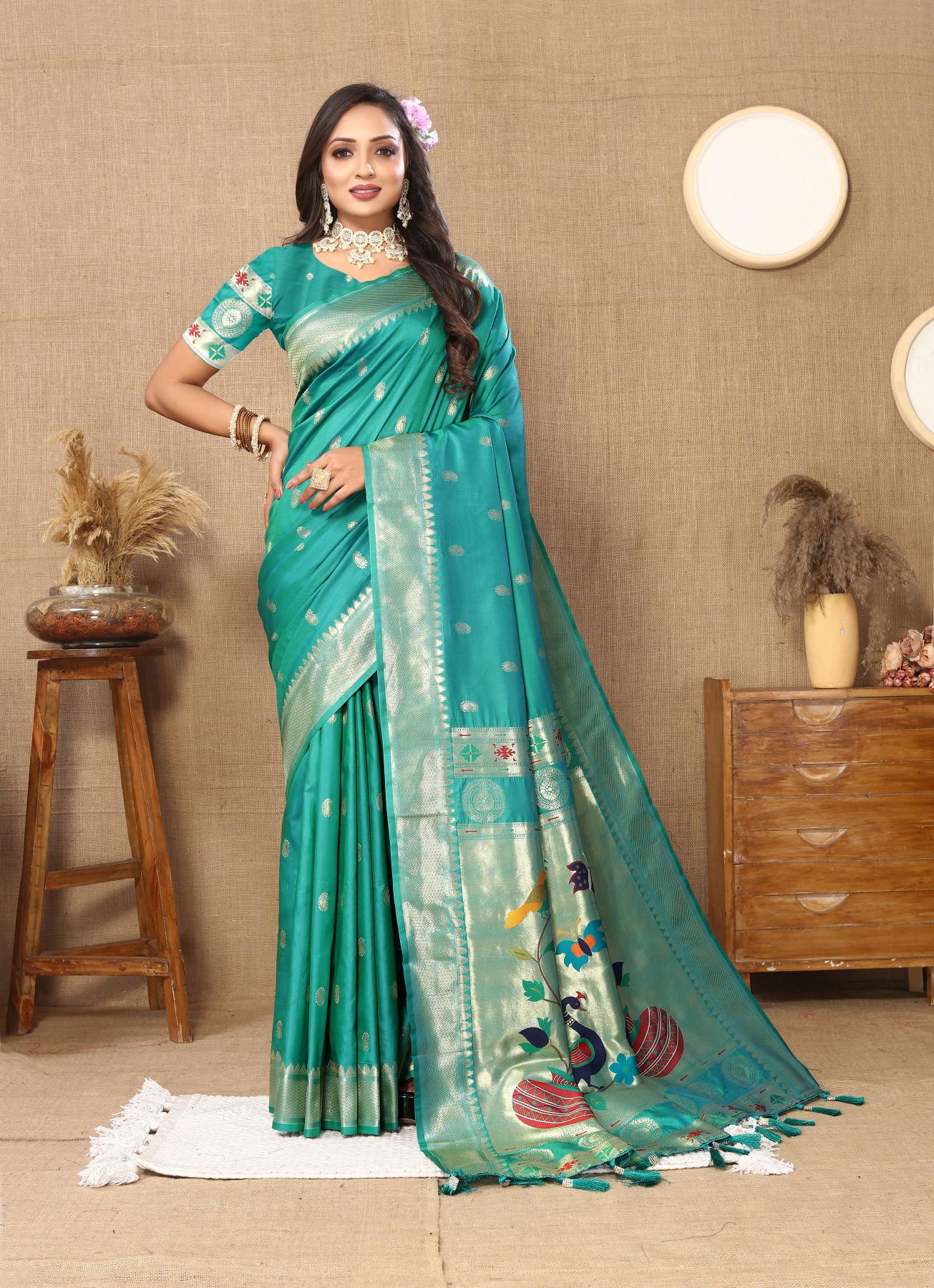 Rama Paithani Silk Saree