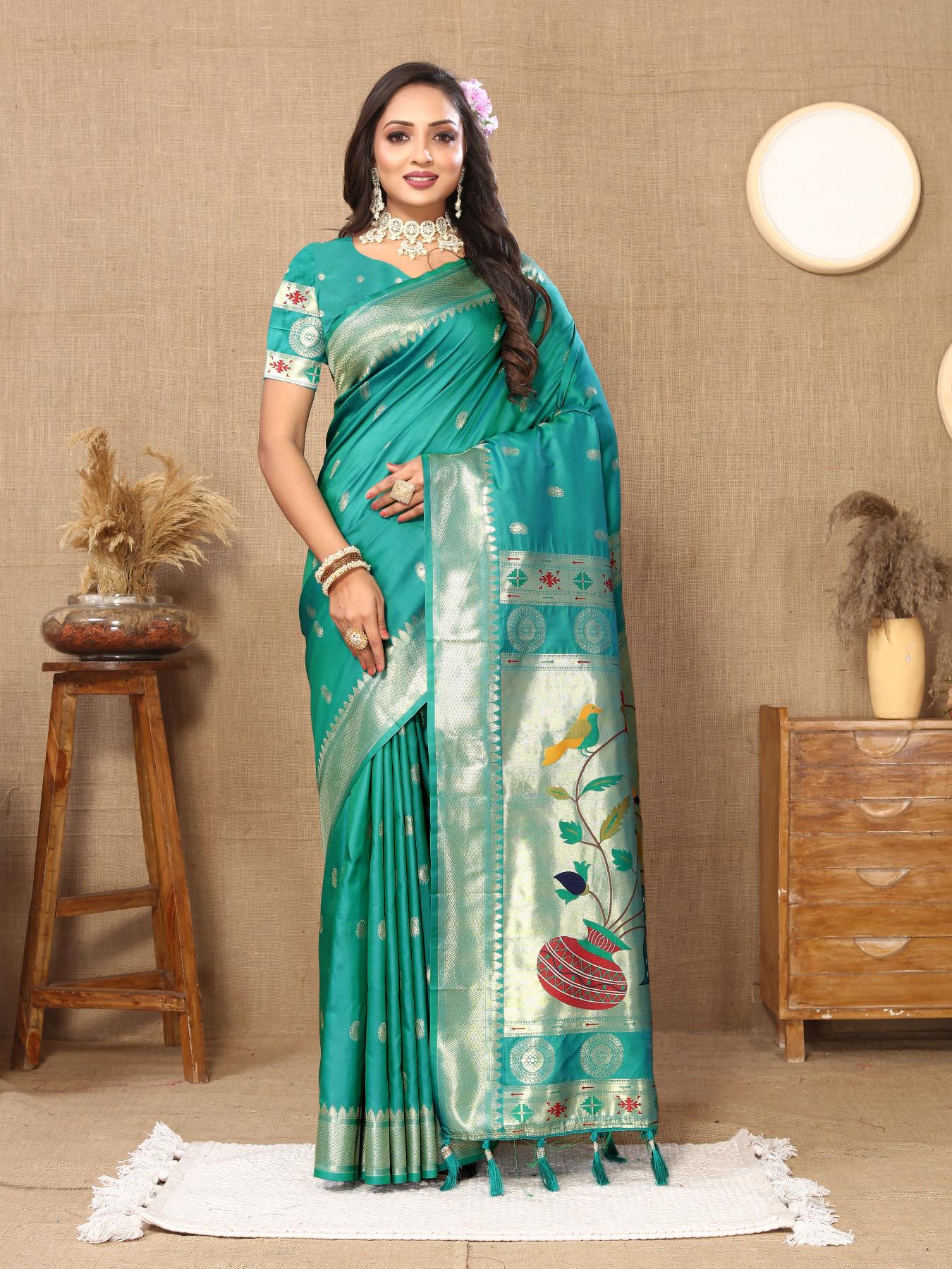 Rama Paithani Silk Saree
