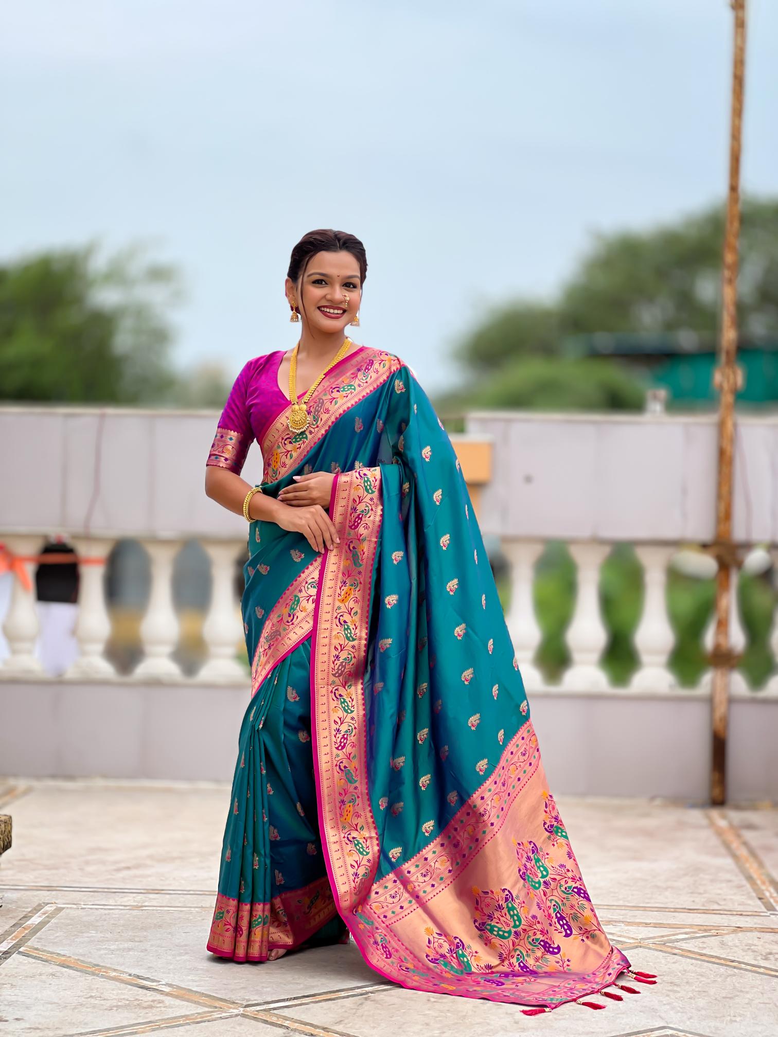 Rama Paithani Silk Saree