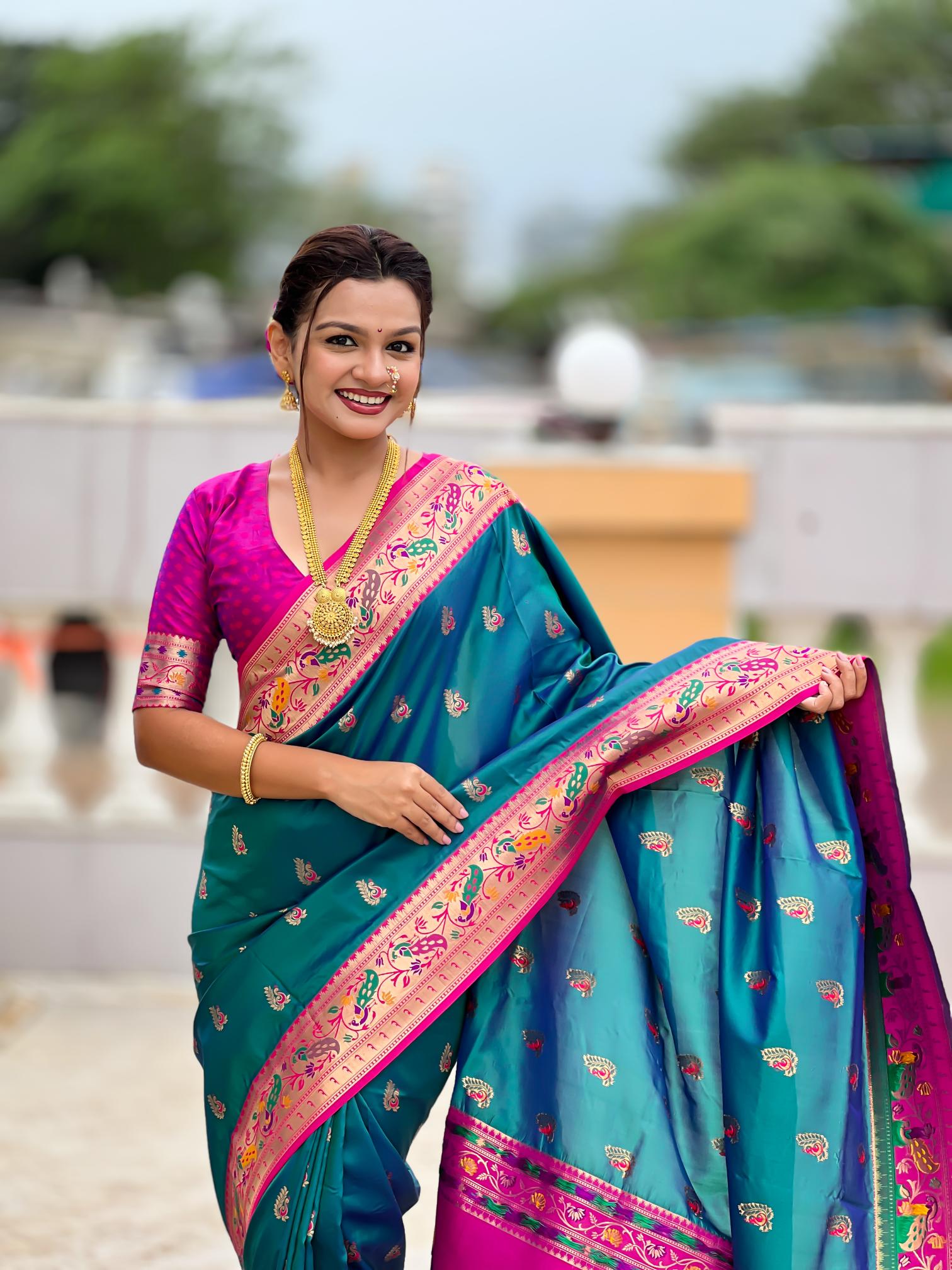 Rama Paithani Silk Saree