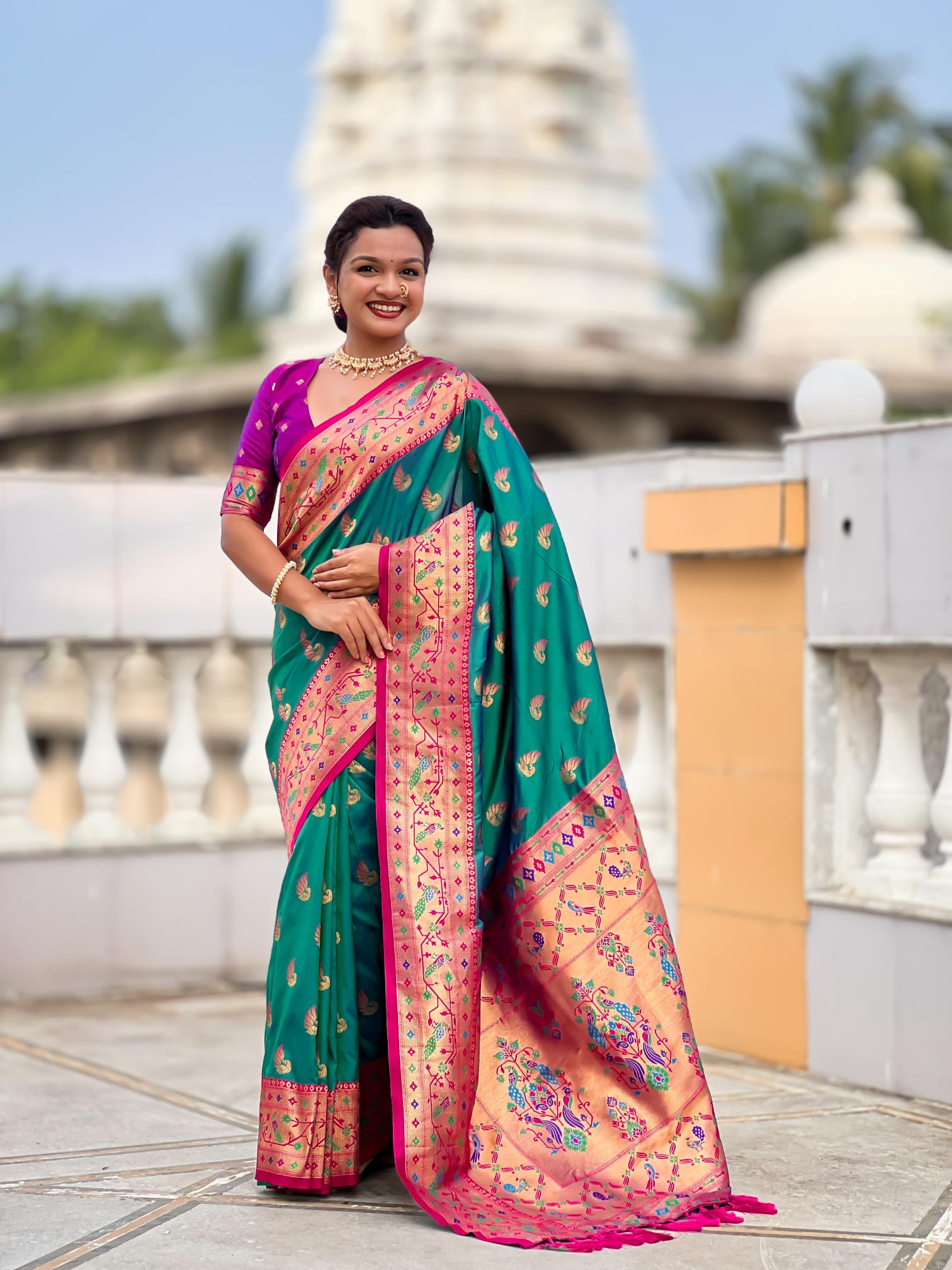 Rama Paithani Silk Saree