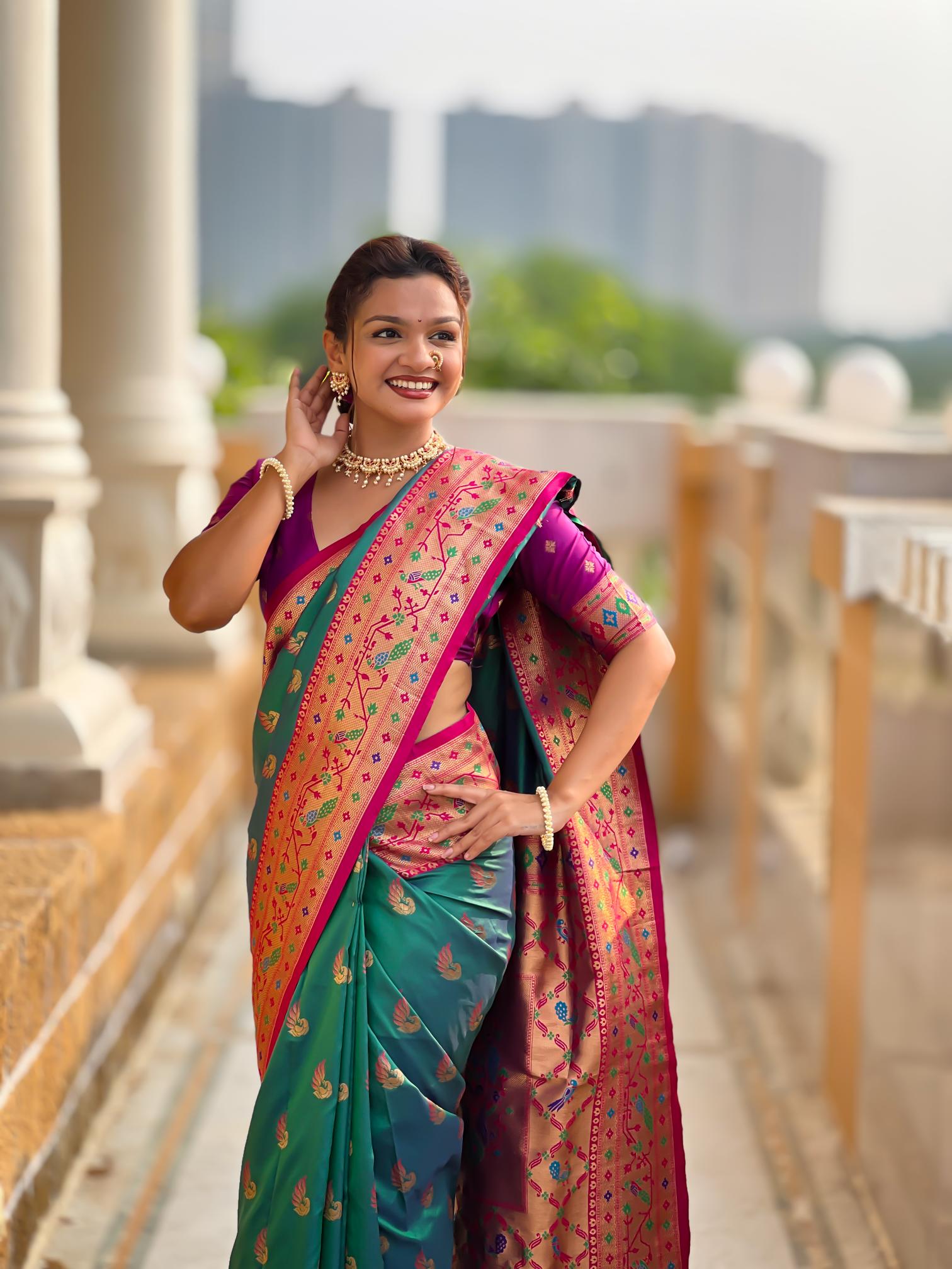 Rama Paithani Silk Saree