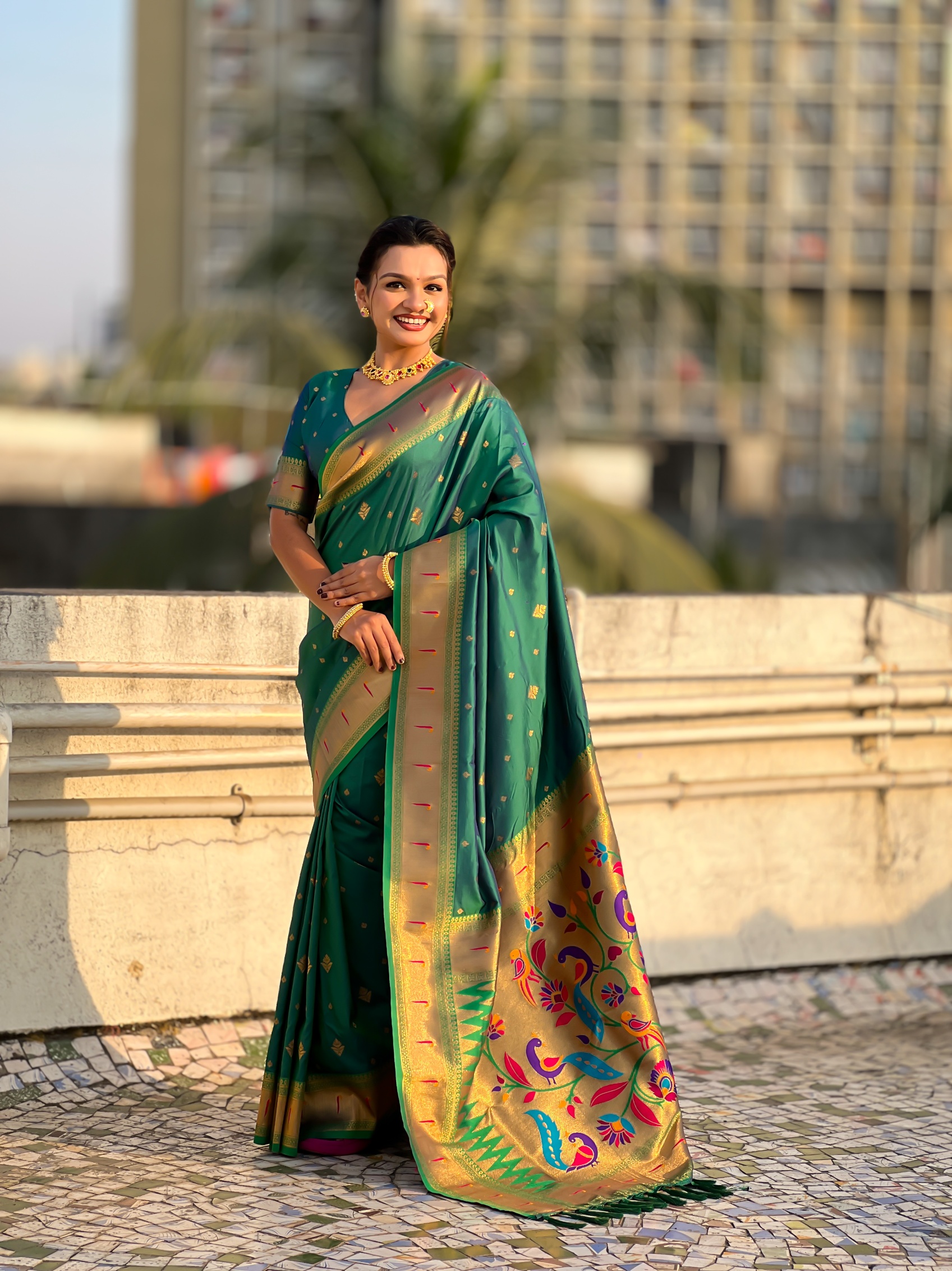 Rama Paithani Silk Woven Designer Saree