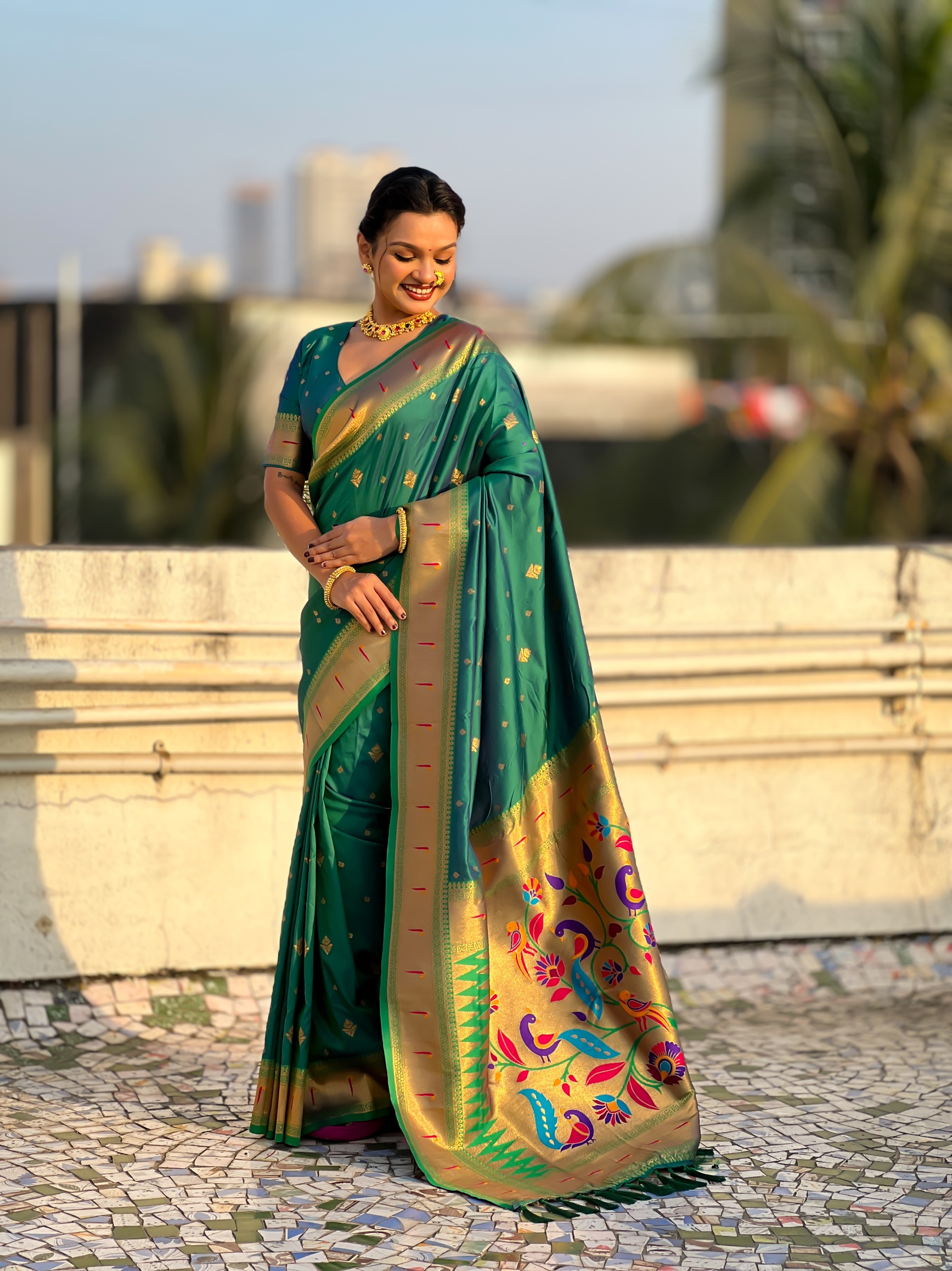 Rama Paithani Silk Woven Designer Saree