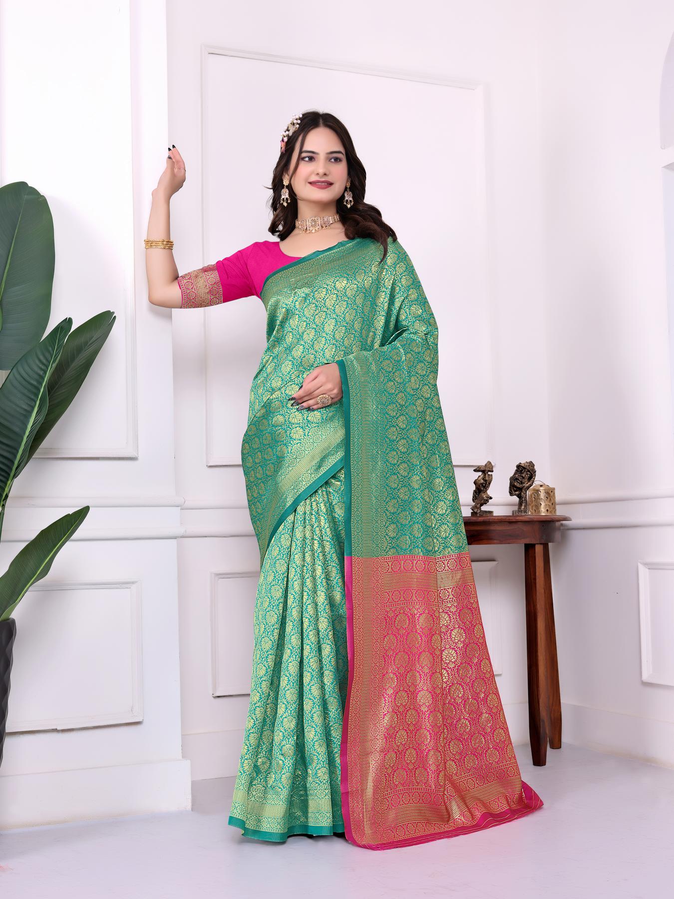 Rama Pink Art Silk Designer Saree