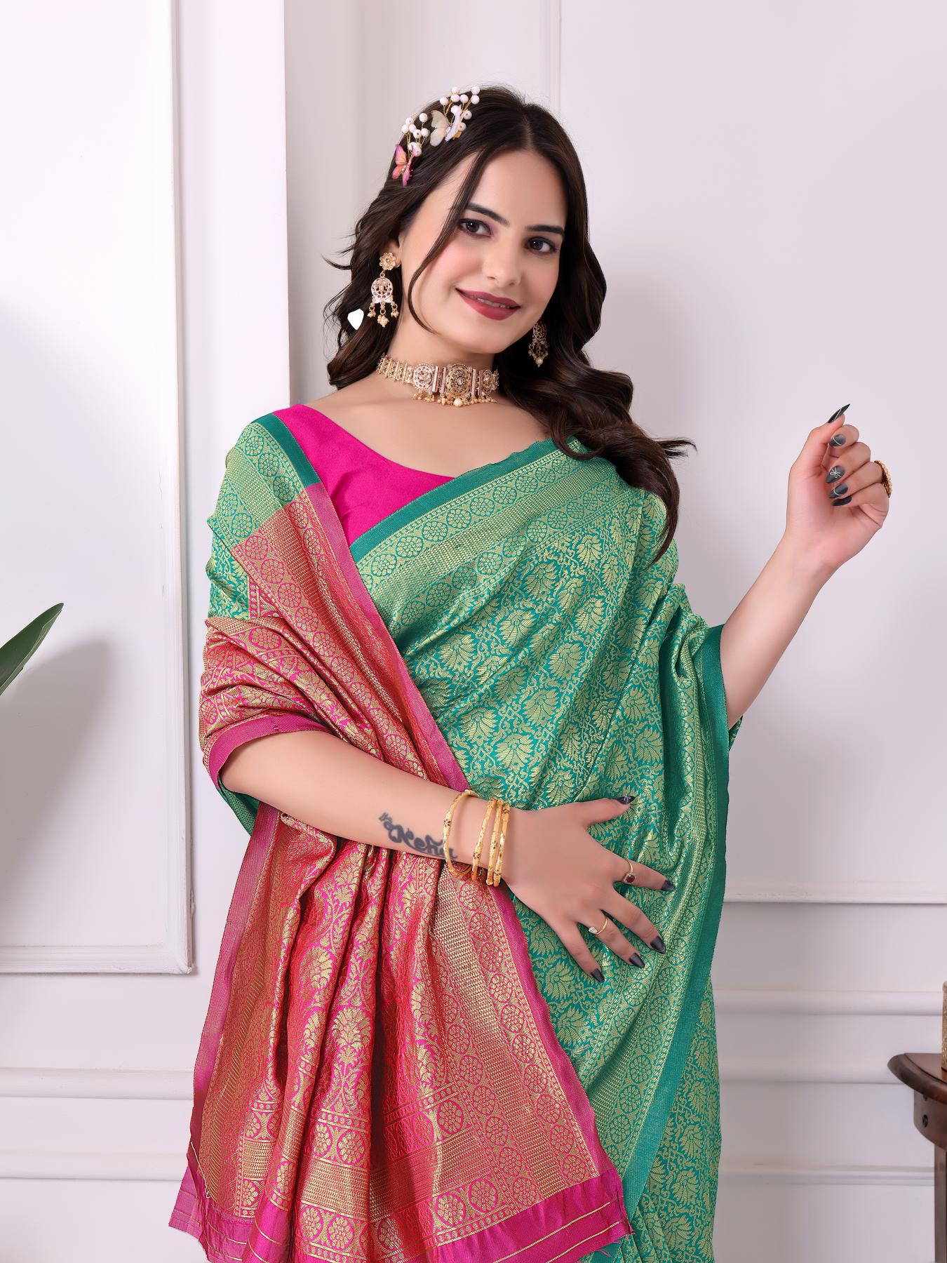Rama Pink Art Silk Designer Saree