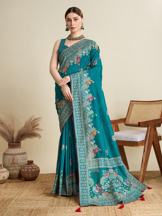 Rama Printed Cotton Saree
