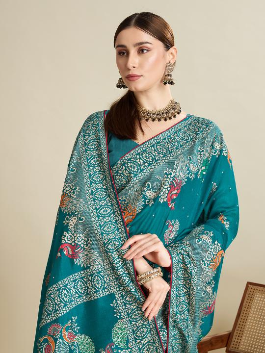 Rama Printed Cotton Saree