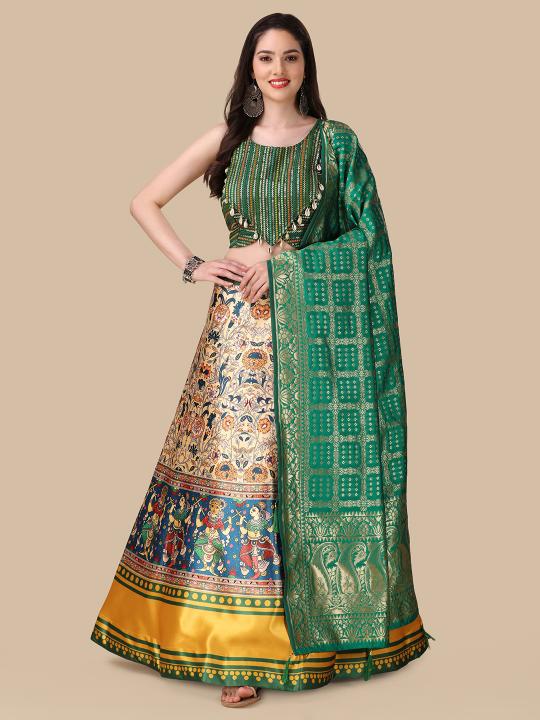 Rama Printed Satin Silk Lehenga
