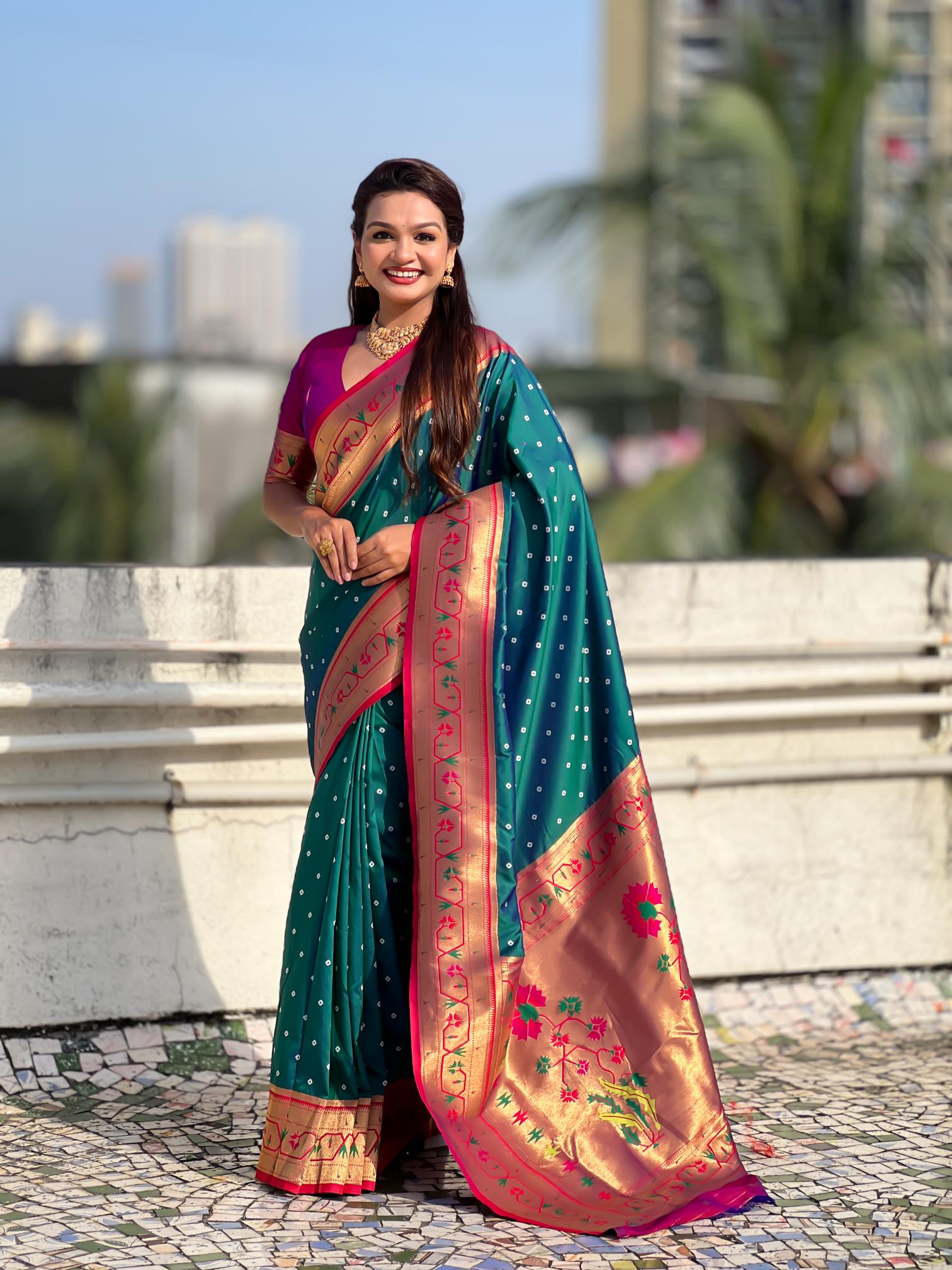 Rama Purple Paithani Designer Soft Silk Saree