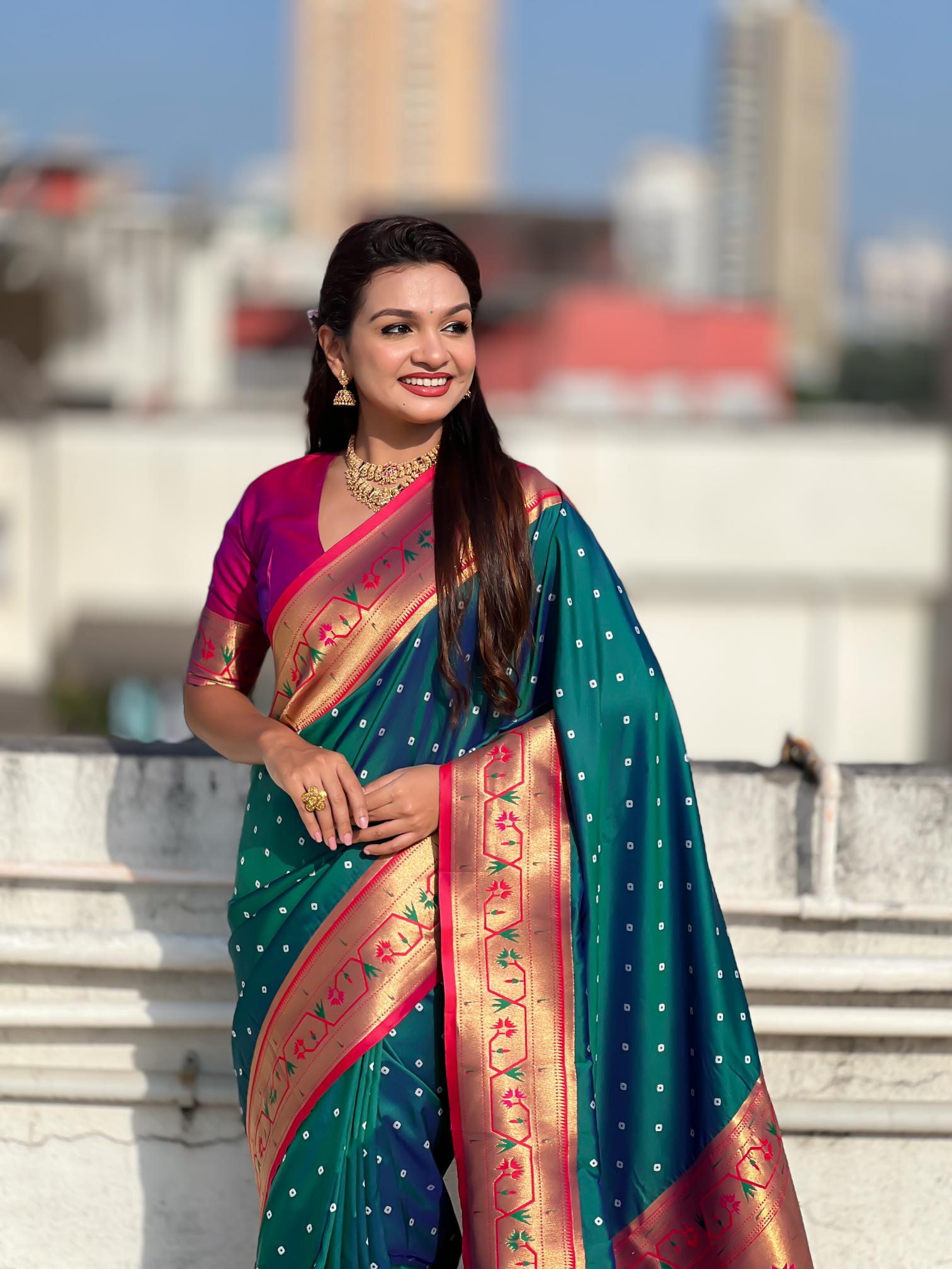 Rama Purple Paithani Designer Soft Silk Saree