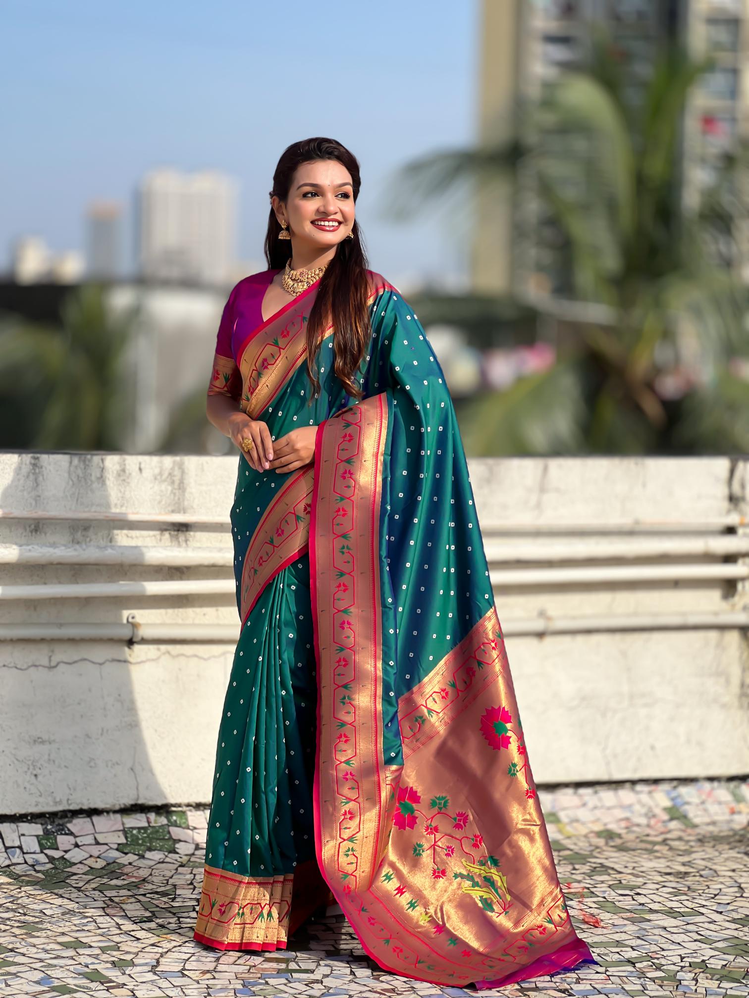 Rama Purple Paithani Designer Soft Silk Saree