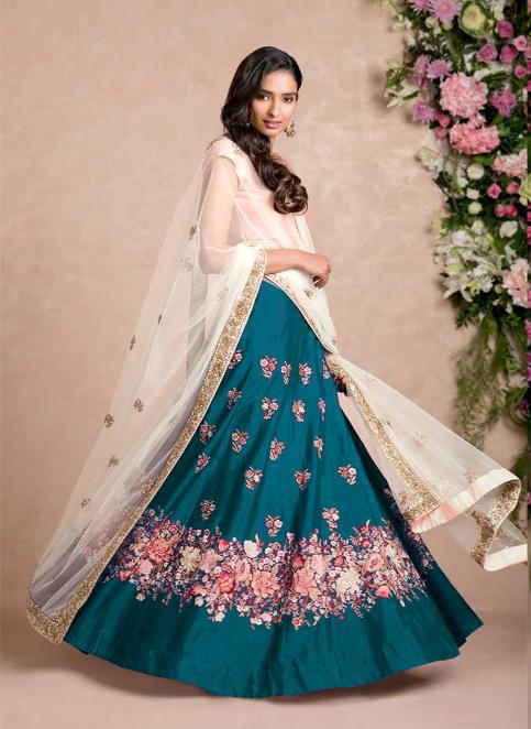 Rama Raw Silk Embroidered Lehenga