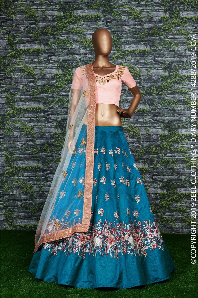 Rama Raw Silk Embroidered Lehenga — alternate view