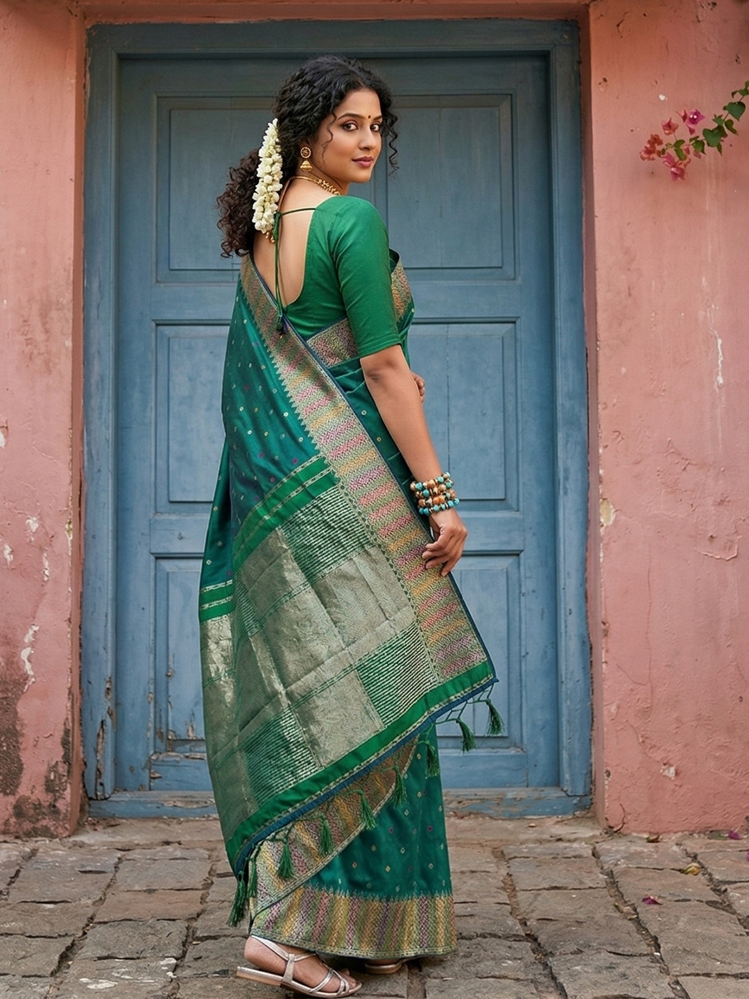 Rama Silk Blend Woven Traditional Saree