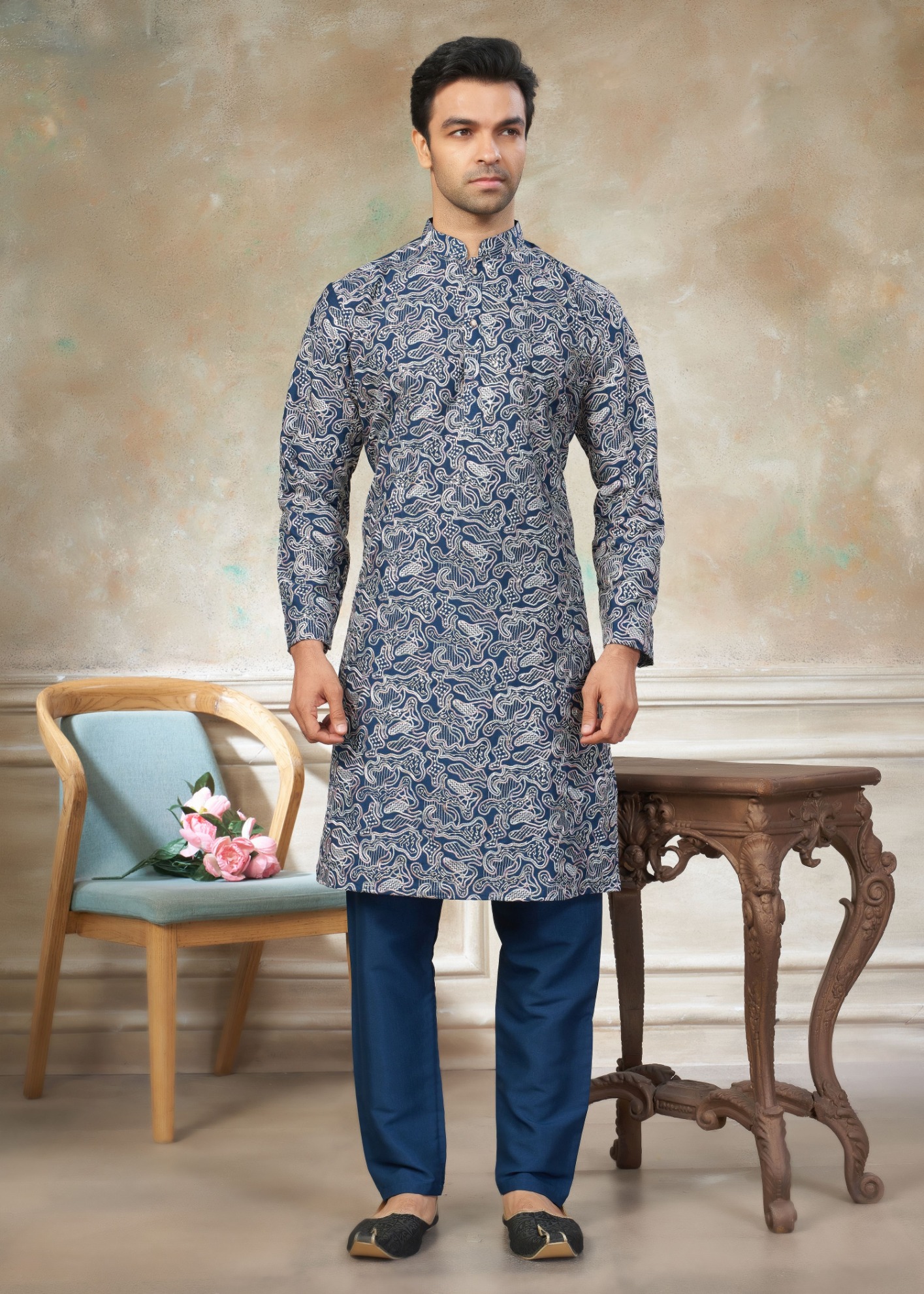 Rama Silk Designer Embroidered Kurta Pyjama