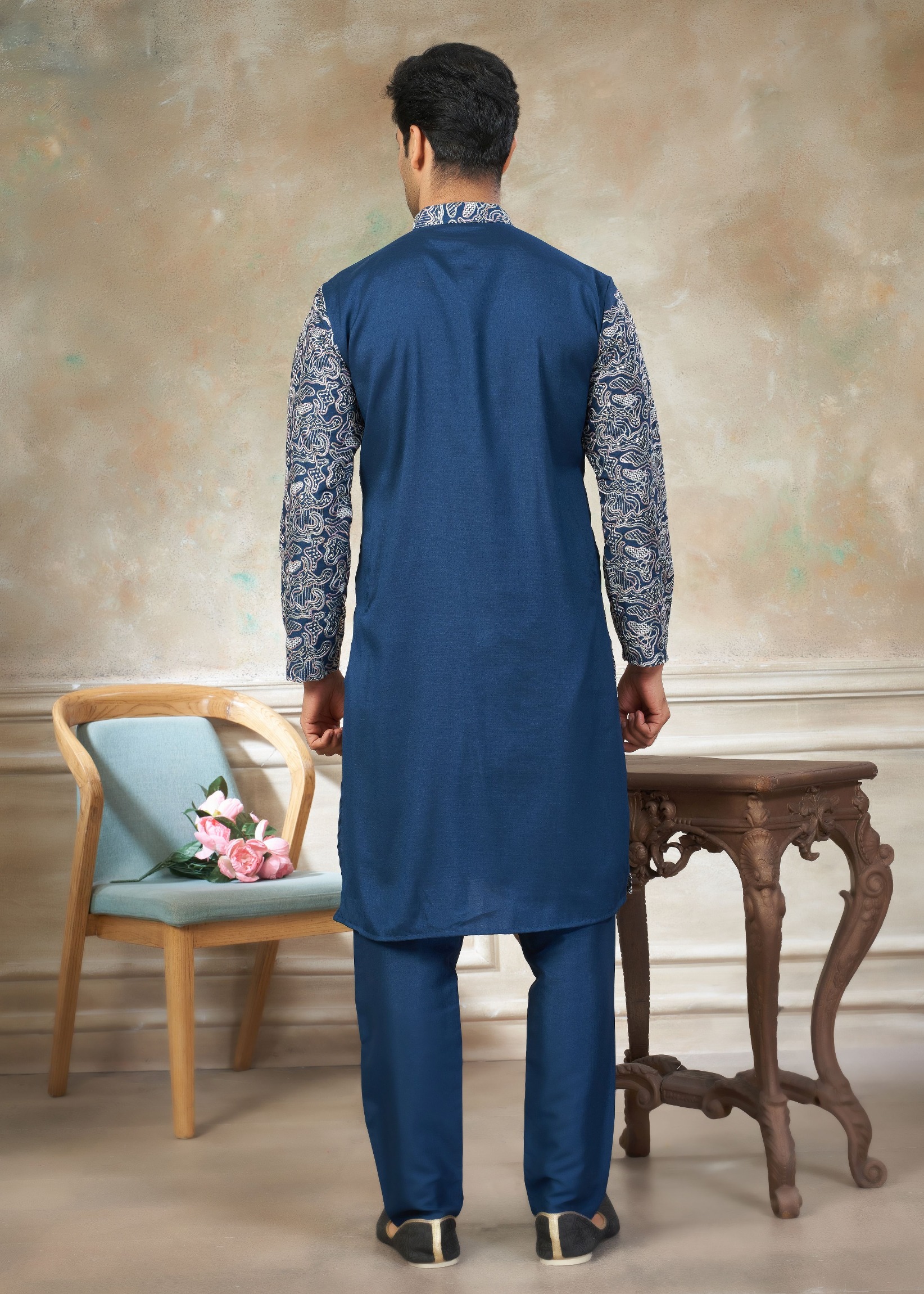 Rama Silk Designer Embroidered Kurta Pyjama — alternate view