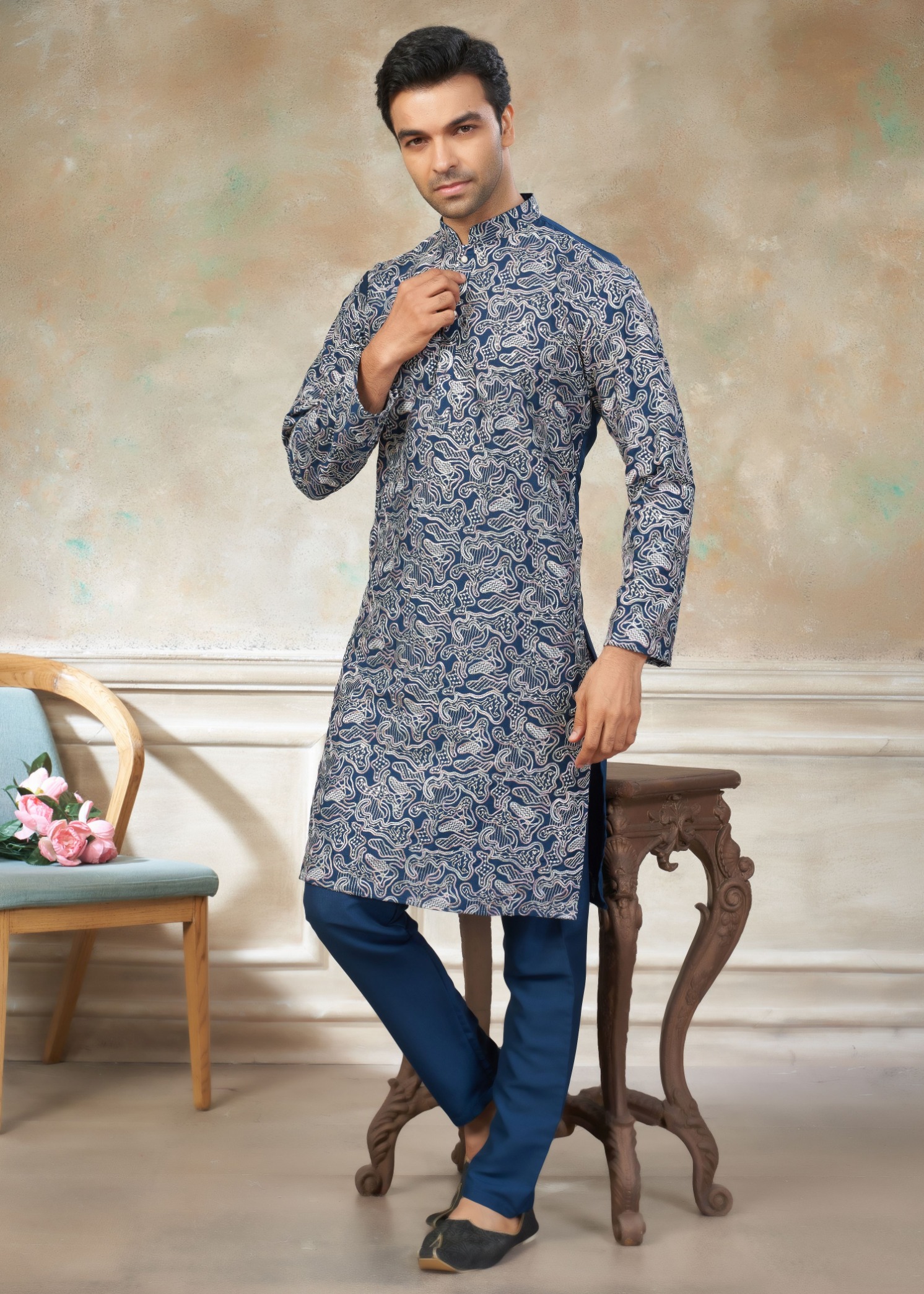Rama Silk Designer Embroidered Kurta Pyjama
