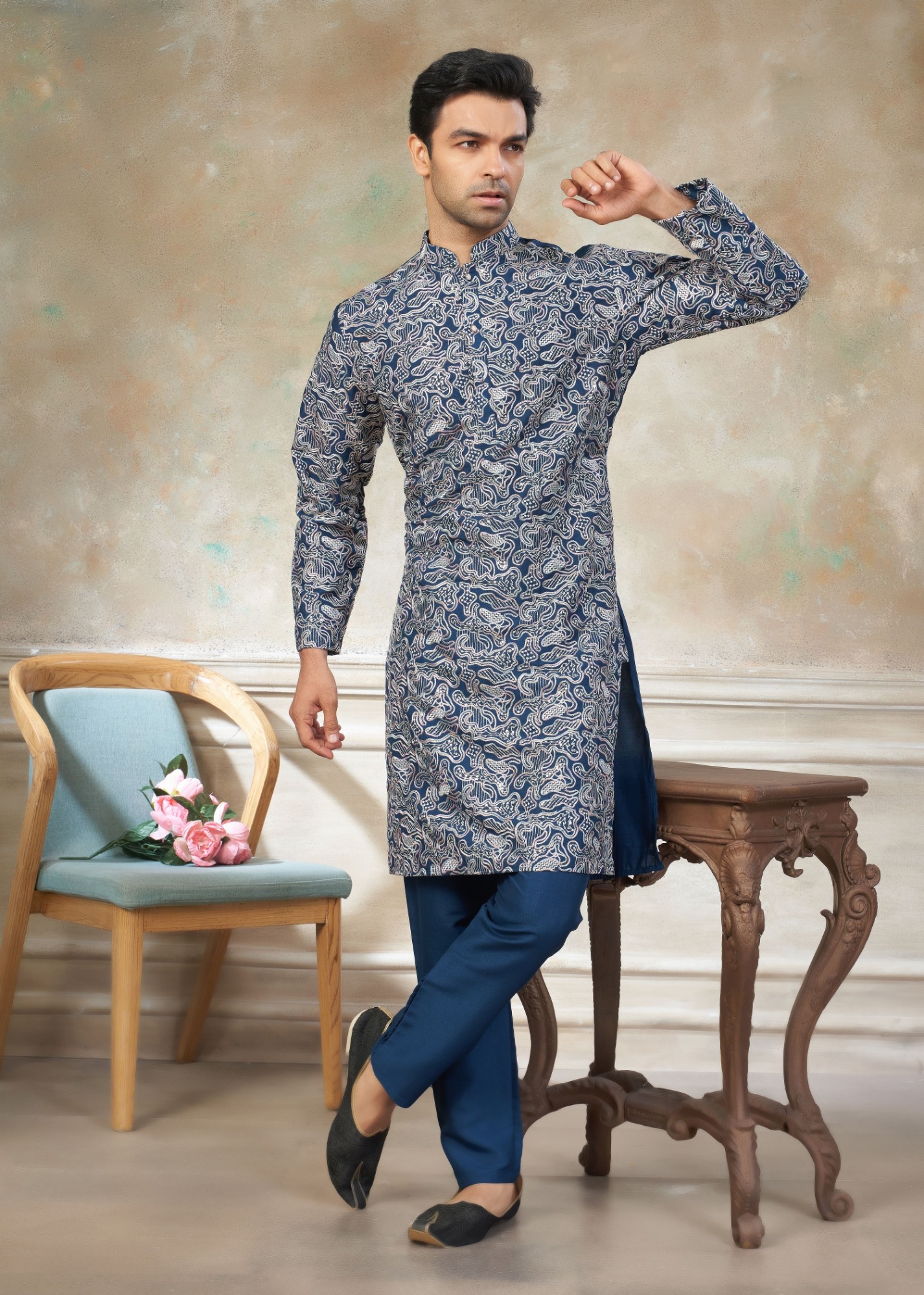 Rama Silk Designer Embroidered Kurta Pyjama