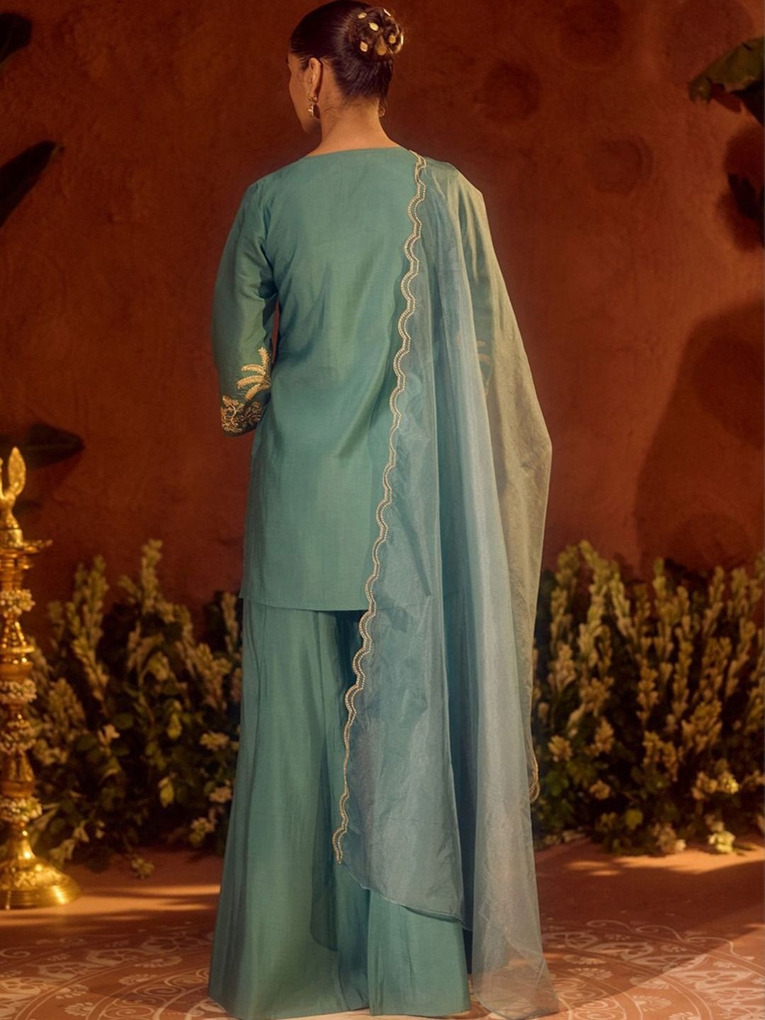 Rama Solid Embroidered Chanderi Silk Palazzo Suit — alternate view