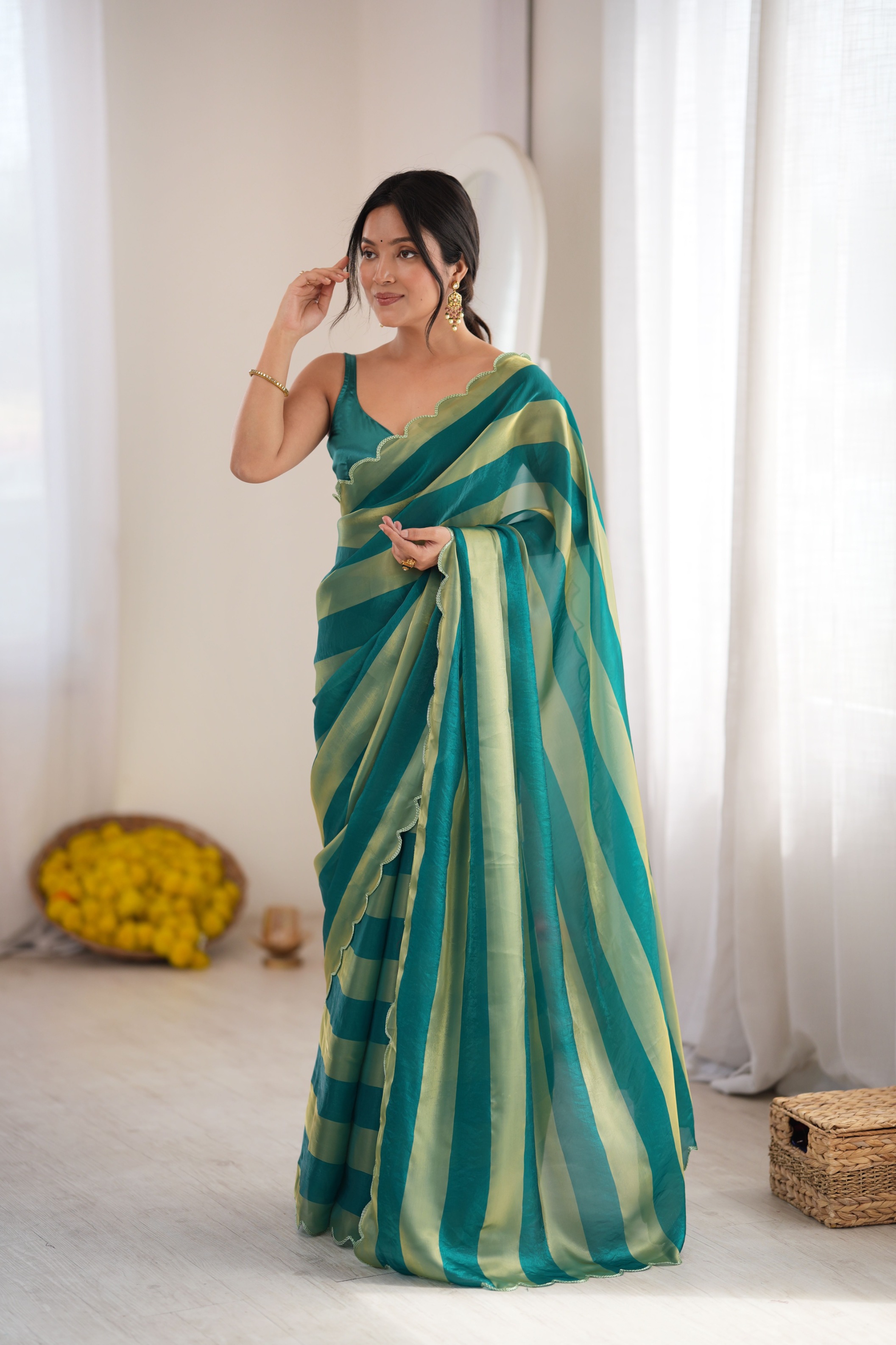 Rama Striped Woven Pattern Designer Satin Saree