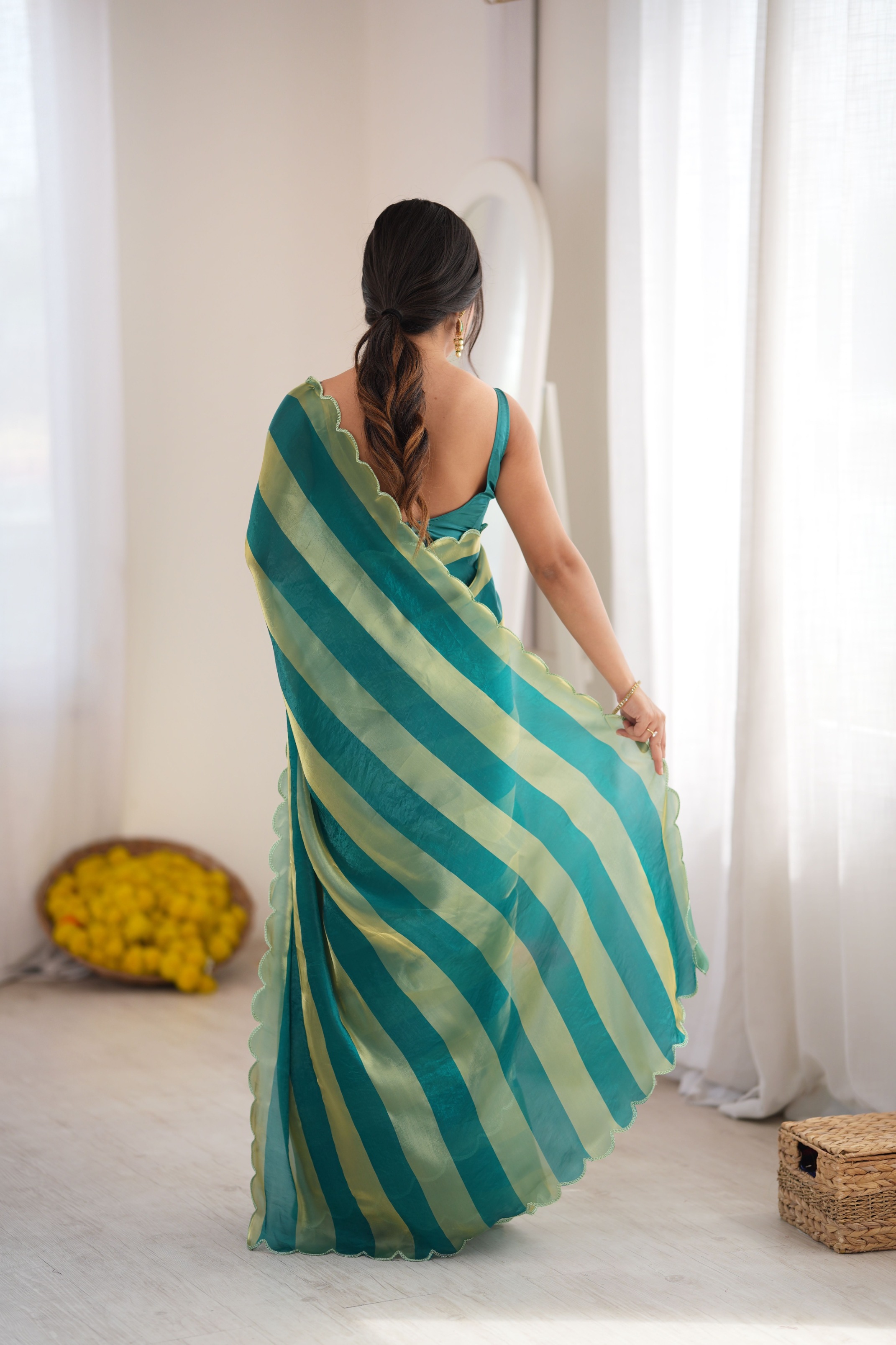 Rama Striped Woven Pattern Designer Satin Saree — alternate view