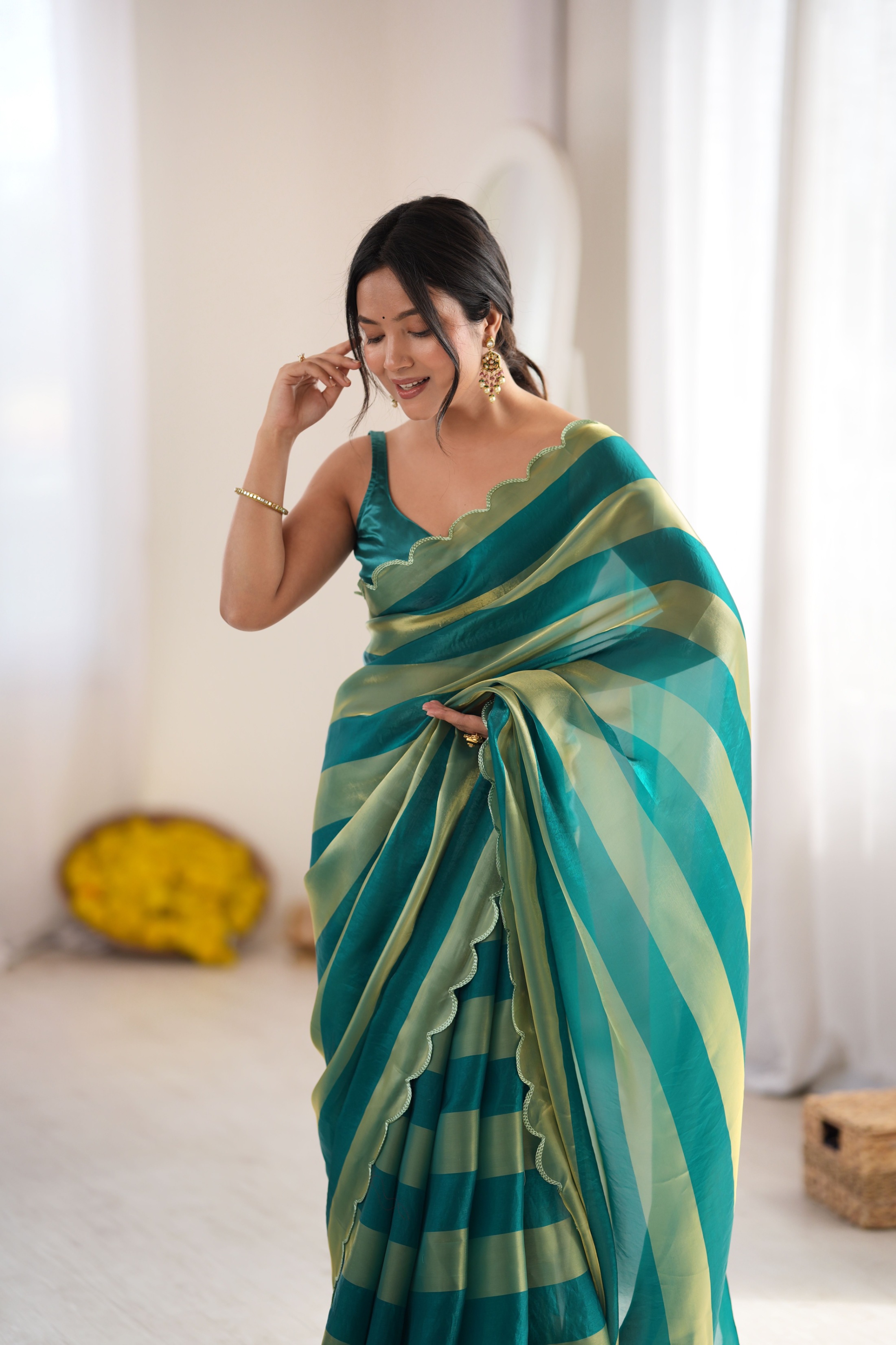 Rama Striped Woven Pattern Designer Satin Saree