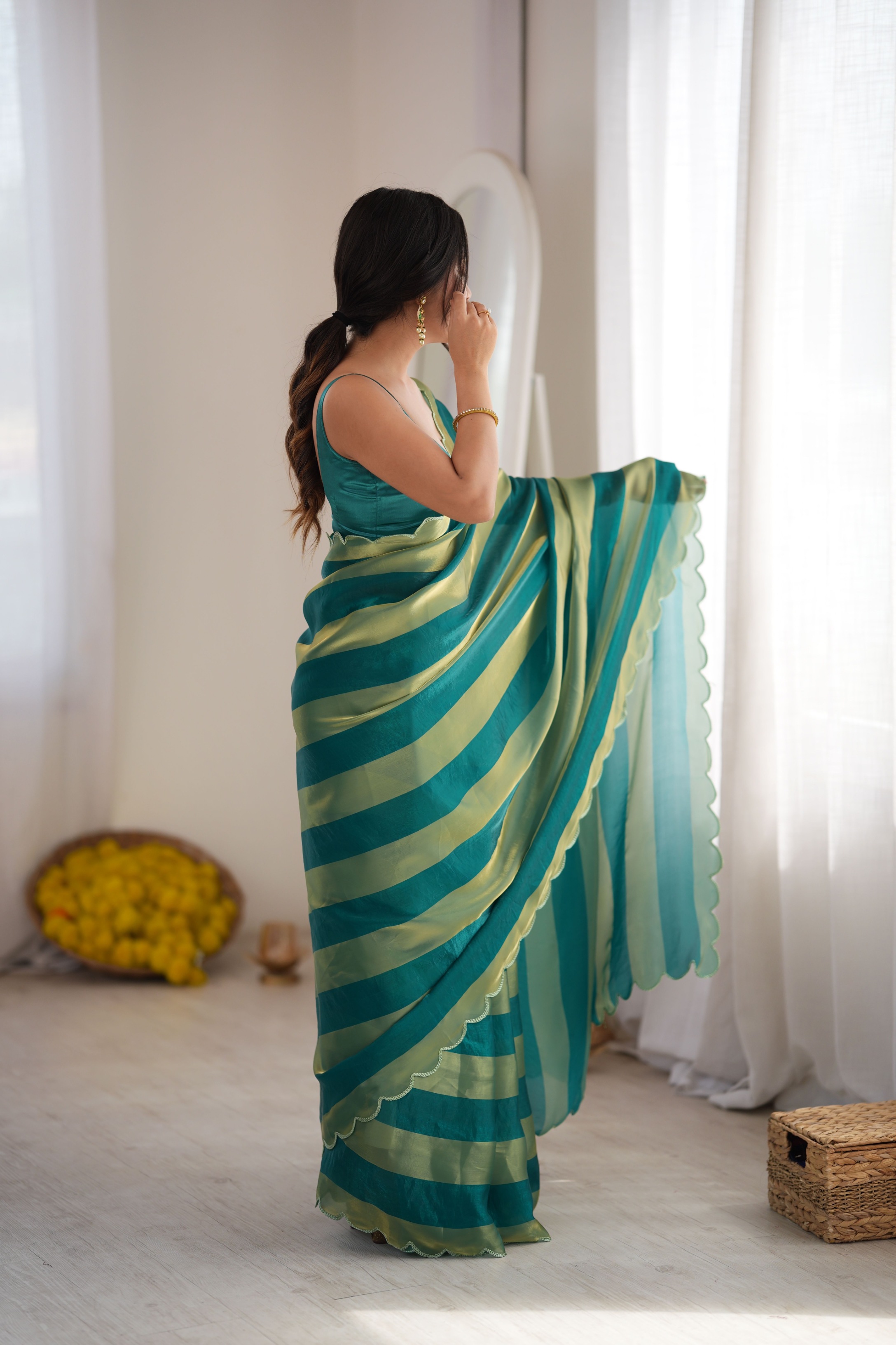 Rama Striped Woven Pattern Designer Satin Saree