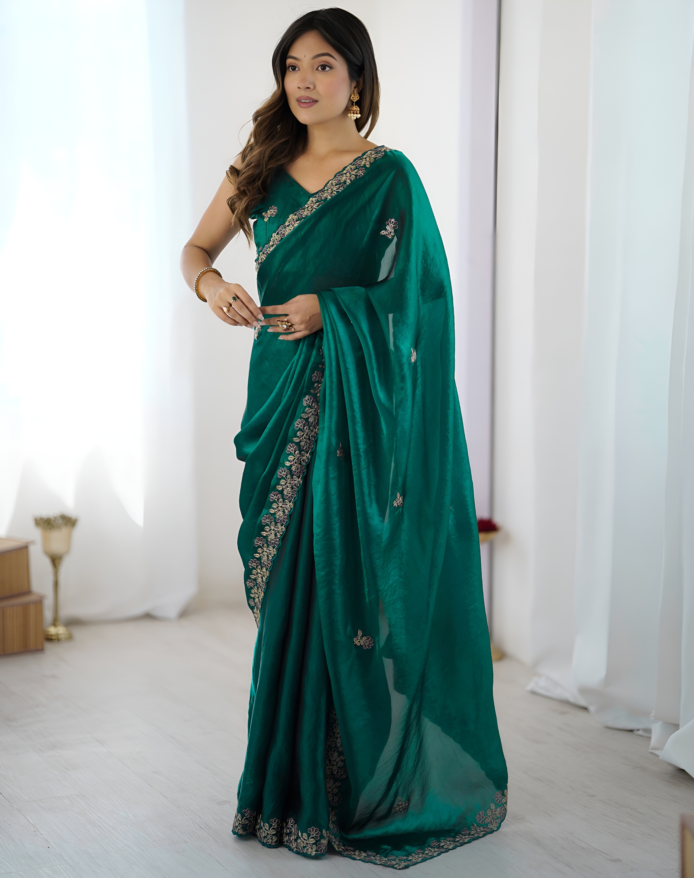 Rama Threadwork Fendy Satin Silk Saree