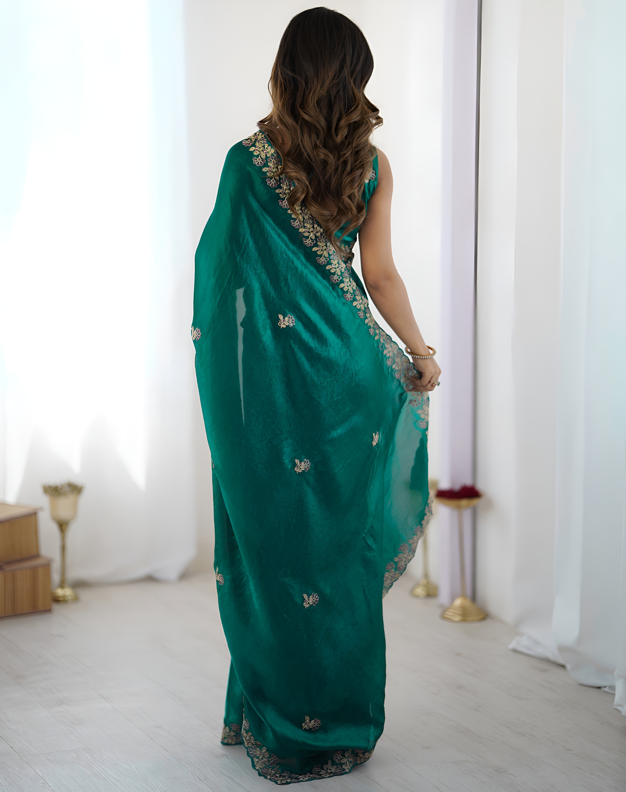 Rama Threadwork Fendy Satin Silk Saree — alternate view