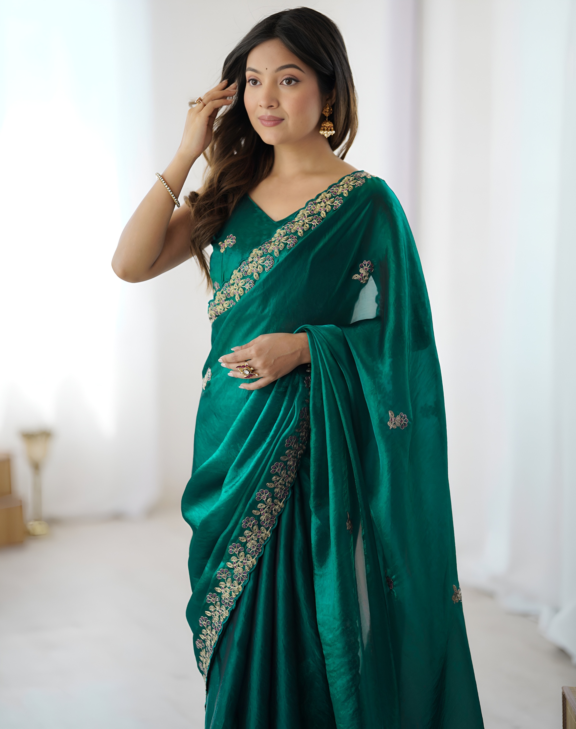 Rama Threadwork Fendy Satin Silk Saree