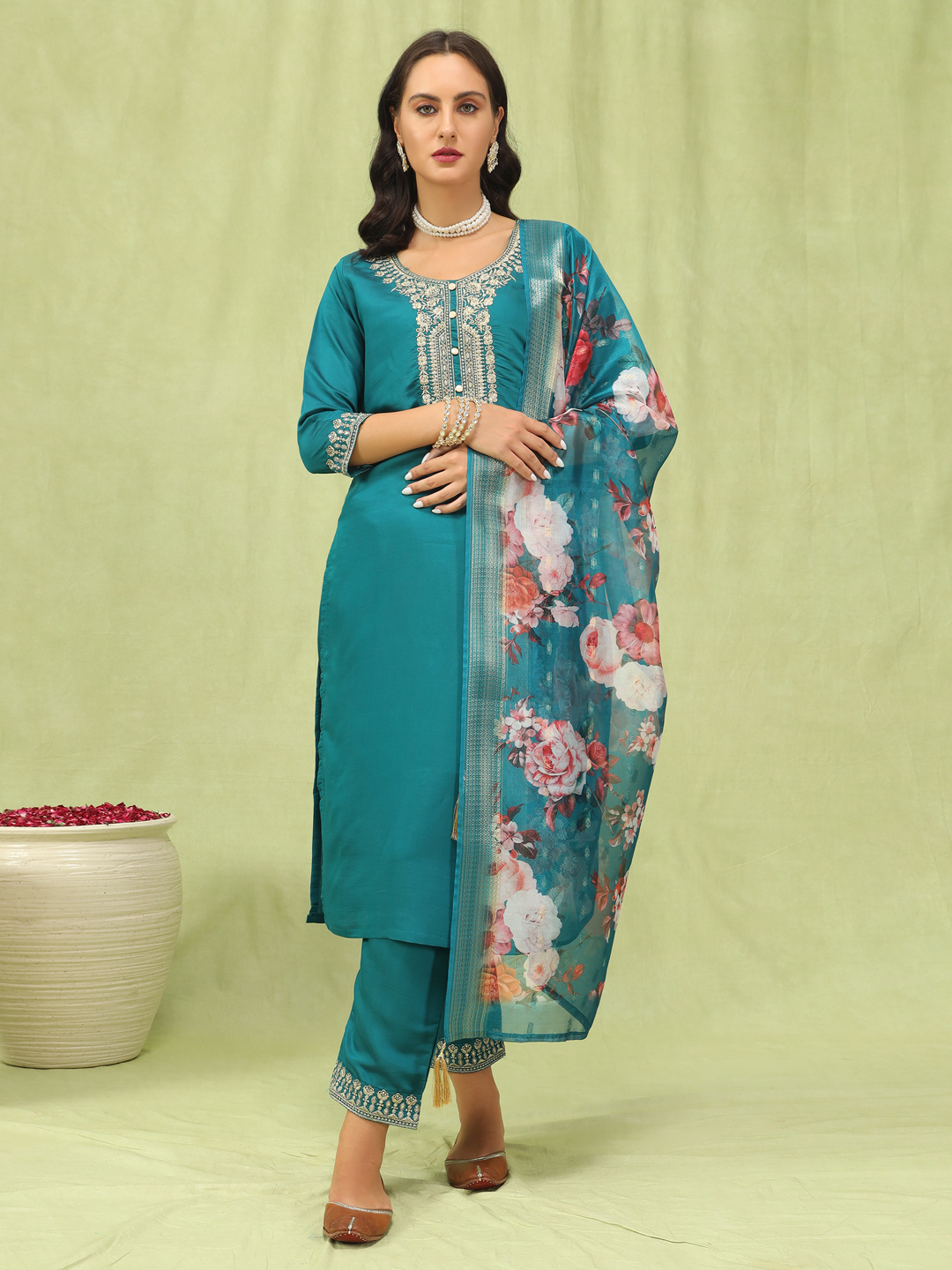Rama Viscose Roman Silk Embroidered Readymade Salwar